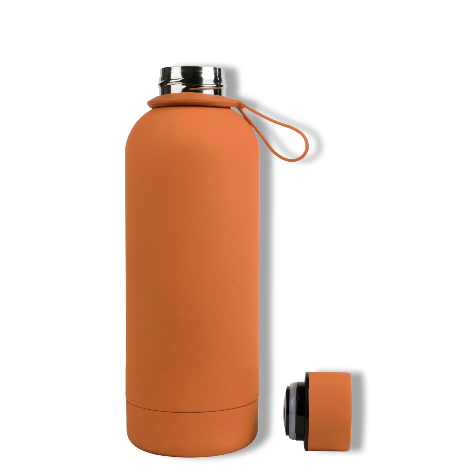 350ml Tangerine Pumpkin Orange Colour Stainless Steel Water Bottle Tumbler Double Walled Vacuum with Matte Satin Finish comes with complimentary matching strap for easy on-the-go use. Able to personalise with name, monogram, image, logo or outline drawing.