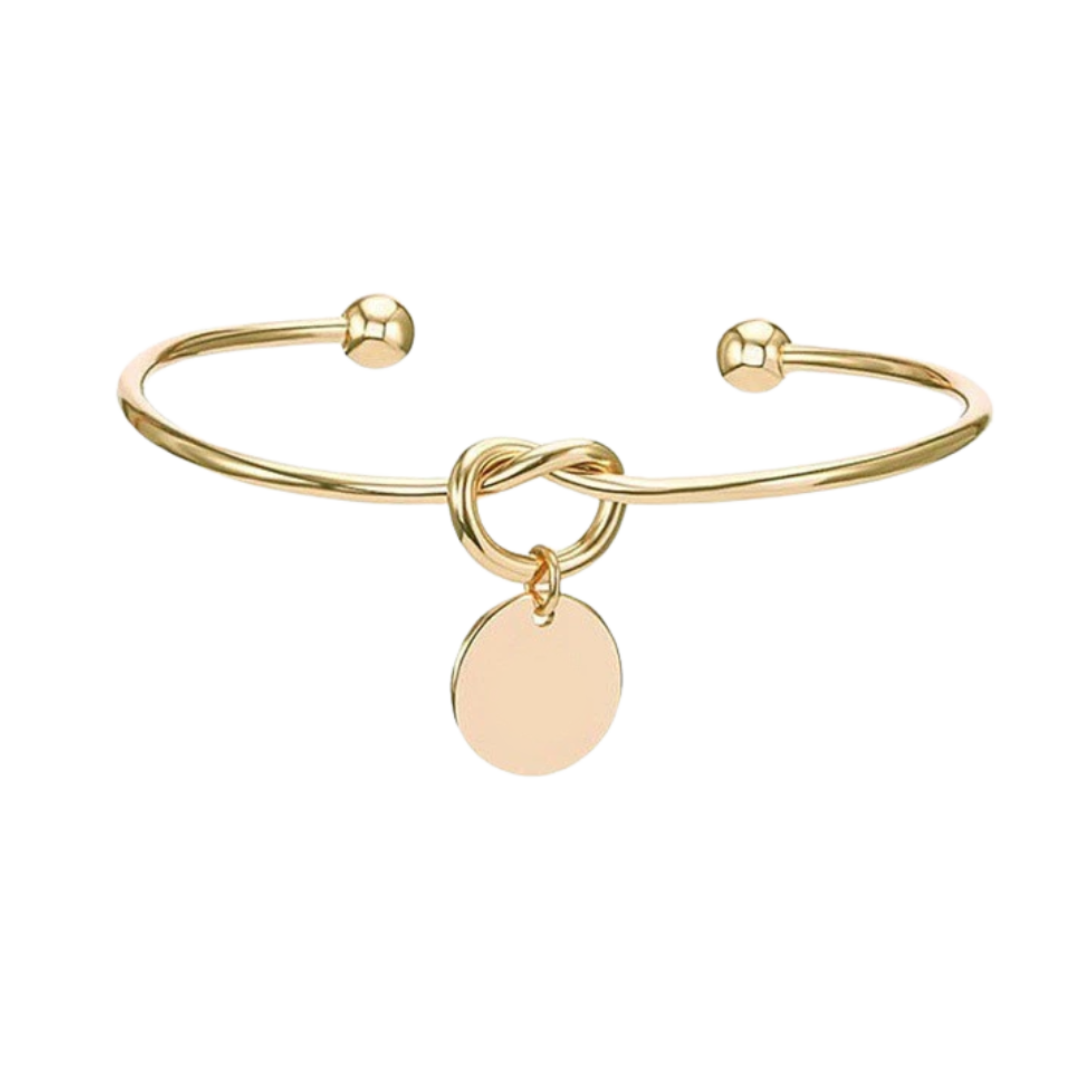 Personalised Custom Laser Engraved Knot Bangle Charm Bracelet with Birth Stone Crystal
