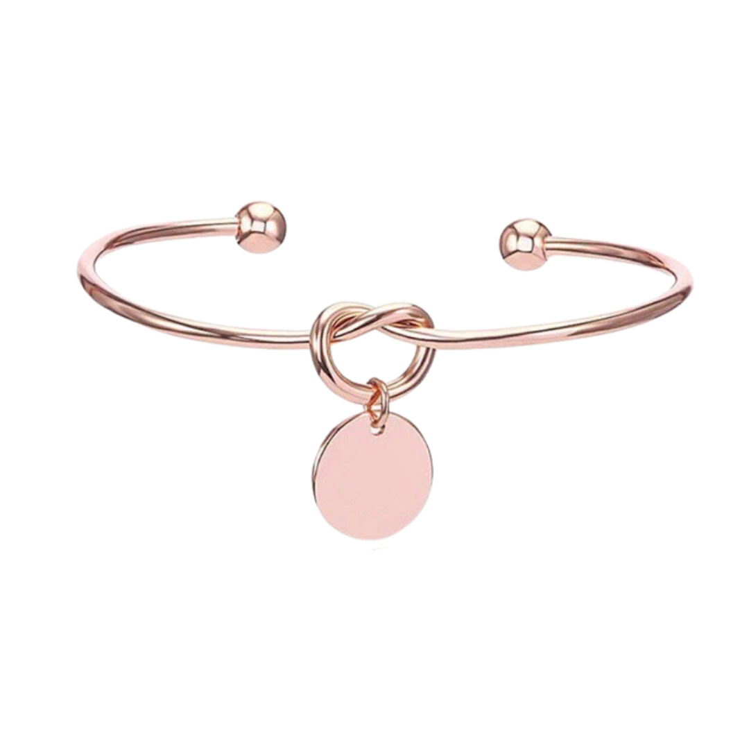 Personalised Custom Laser Engraved Knot Bangle Charm Bracelet with Birth Stone Crystal