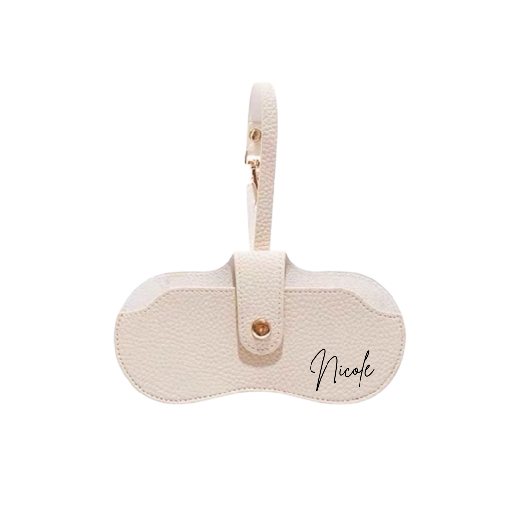 Personalised Custom Soft Leather Eyewear Pouch with Strap Bag Accessory