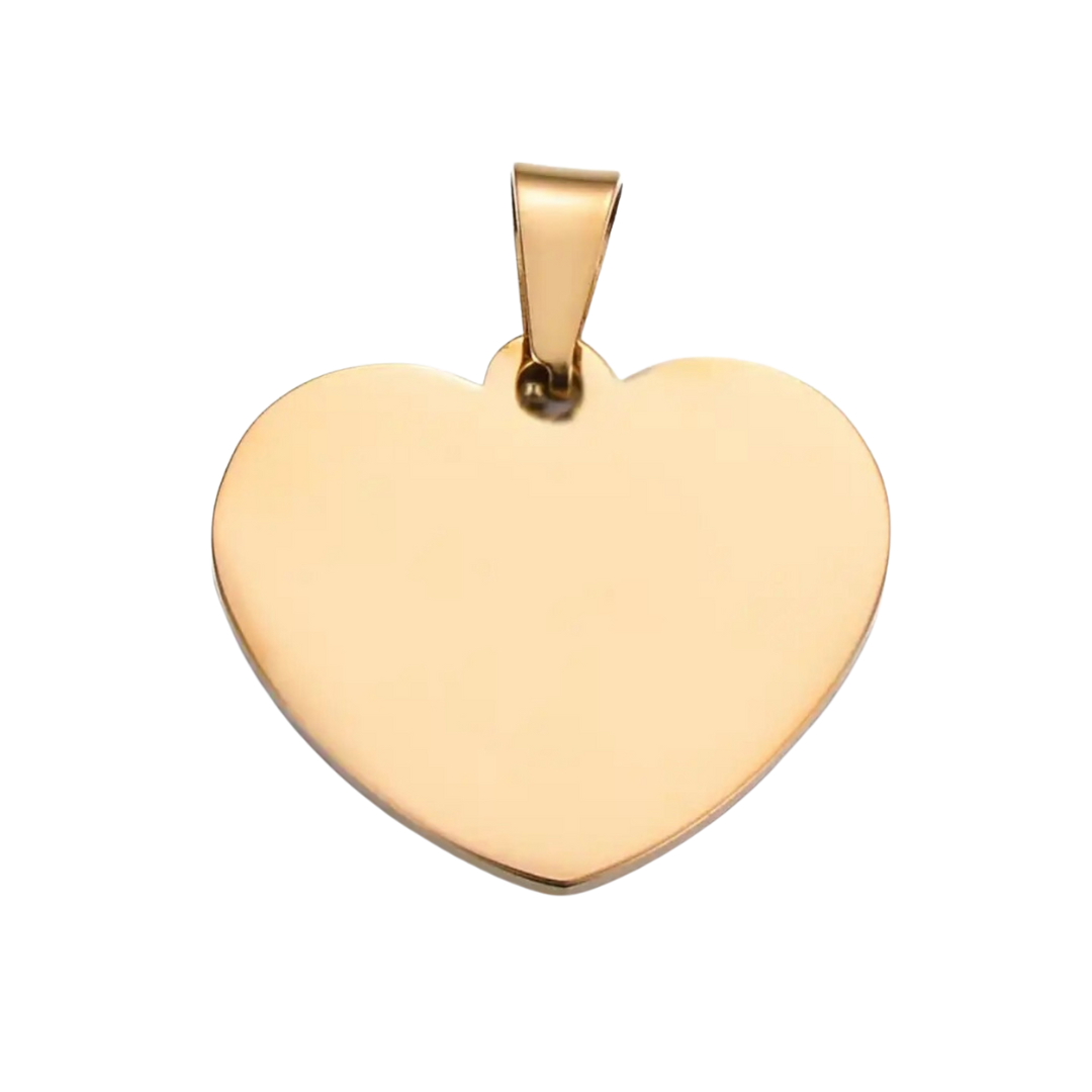 Stainless Steel Yellow Gold Heart Shaped hardware pendant charm that can be customised into a keychain or necklace and personalised using laser engraving with name, text, message, or outline drawing.