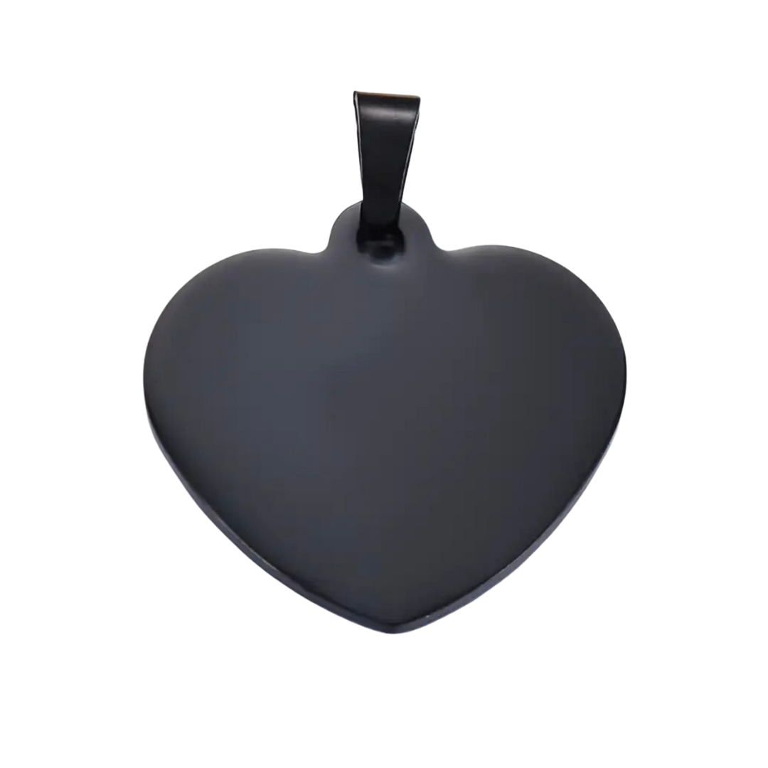 Stainless Steel Gunmetal Black Heart Shaped hardware pendant charm that can be customised into a keychain or necklace and personalised using laser engraving with name, text, message, or outline drawing.