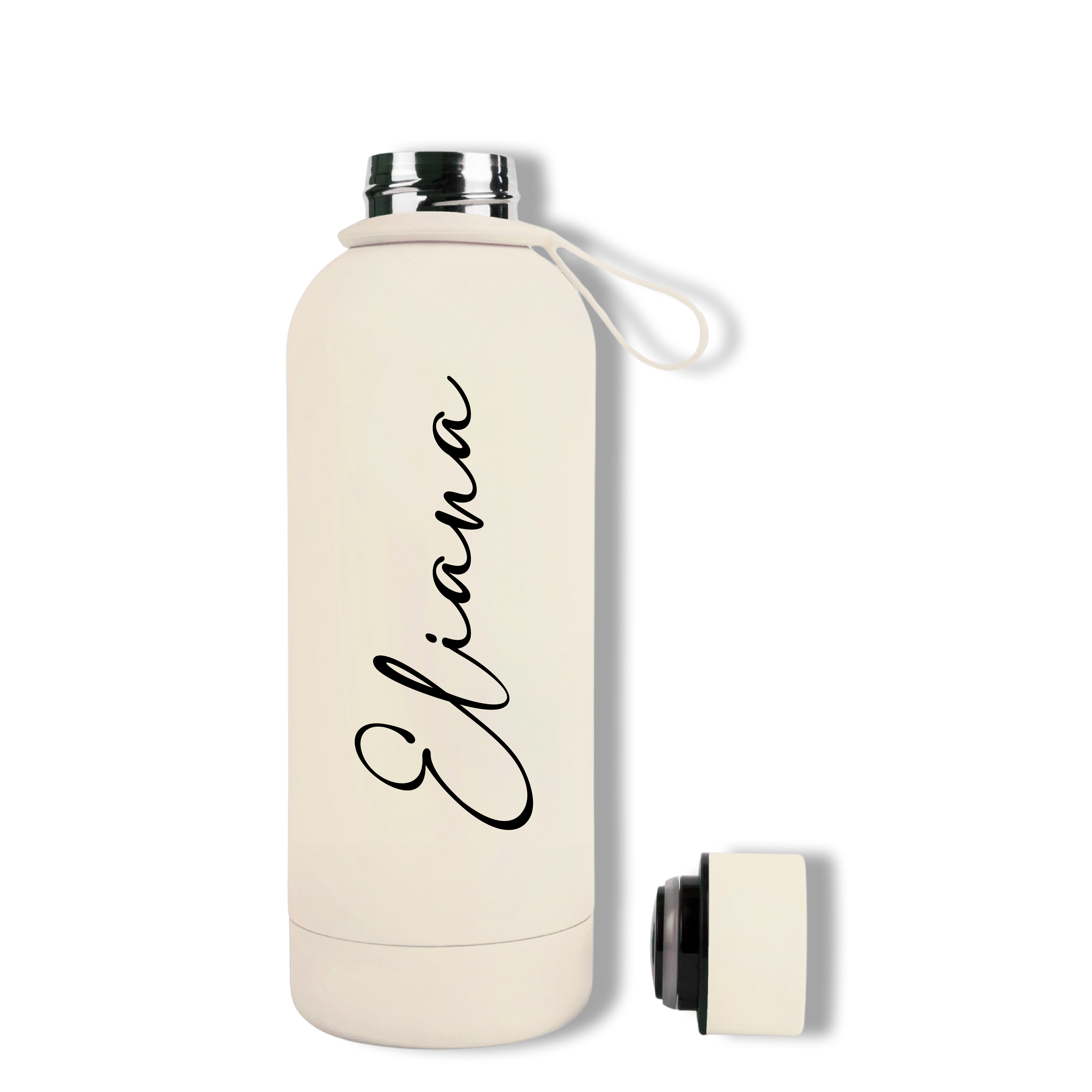 350ml Ivory White Cream Colour Stainless Steel Water Bottle Tumbler Double Walled Vacuum with Matte Satin Finish comes with complimentary matching strap for easy on-the-go use. Able to personalise with name, monogram, image, logo or outline drawing.