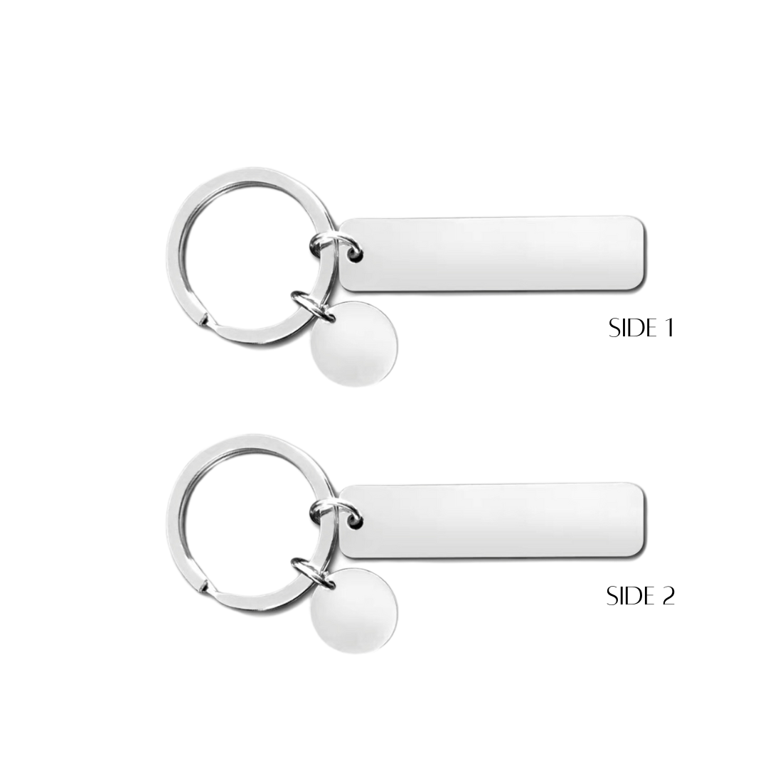 Personalised Custom Laser Engraved Flat Bar Stainless Steel Keychain with Charm