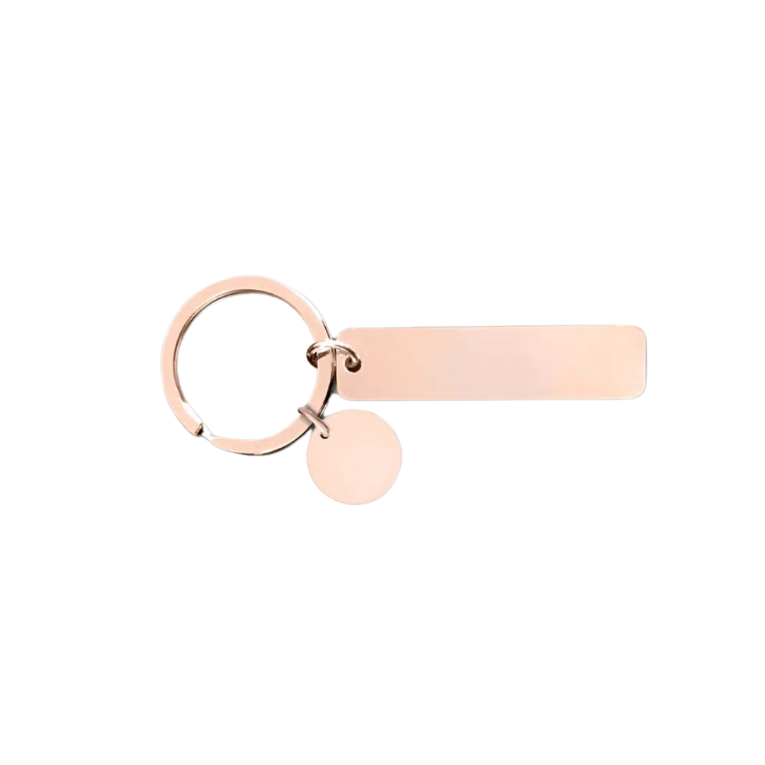 Personalised Custom Laser Engraved Flat Bar Stainless Steel Keychain with Charm