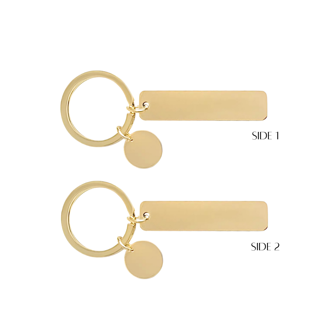 Personalised Custom Laser Engraved Flat Bar Stainless Steel Keychain with Charm