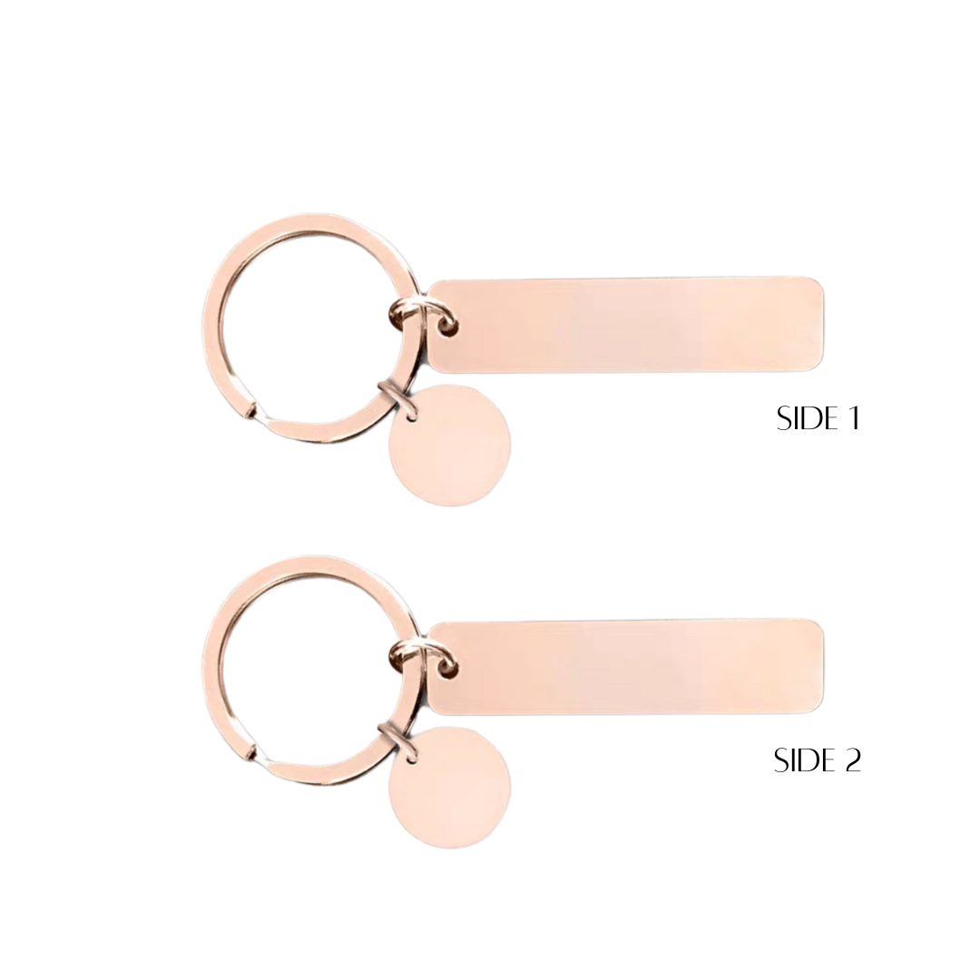 Personalised Custom Laser Engraved Flat Bar Stainless Steel Keychain with Charm