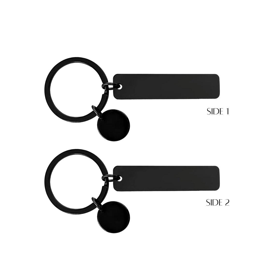 Personalised Custom Laser Engraved Flat Bar Stainless Steel Keychain with Charm