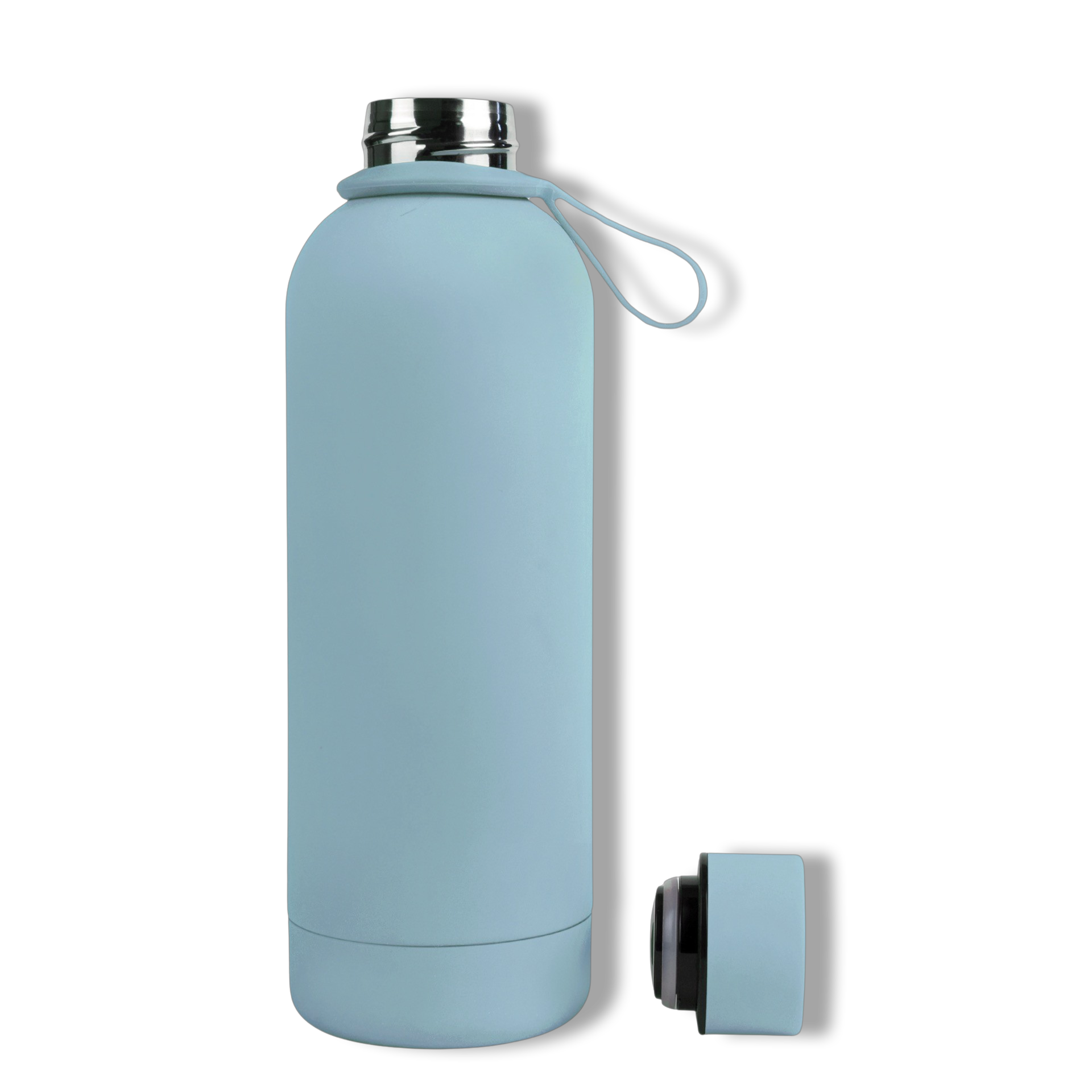500ml Arctic Winter Sky Pastel Baby Blue Colour Stainless Steel Insulated Water Bottle Tumbler Double Walled Vacuum with Matte Satin Finish comes with complimentary matching strap for easy on-the-go use. Personalise with name, monogram, image, logo or outline drawing.