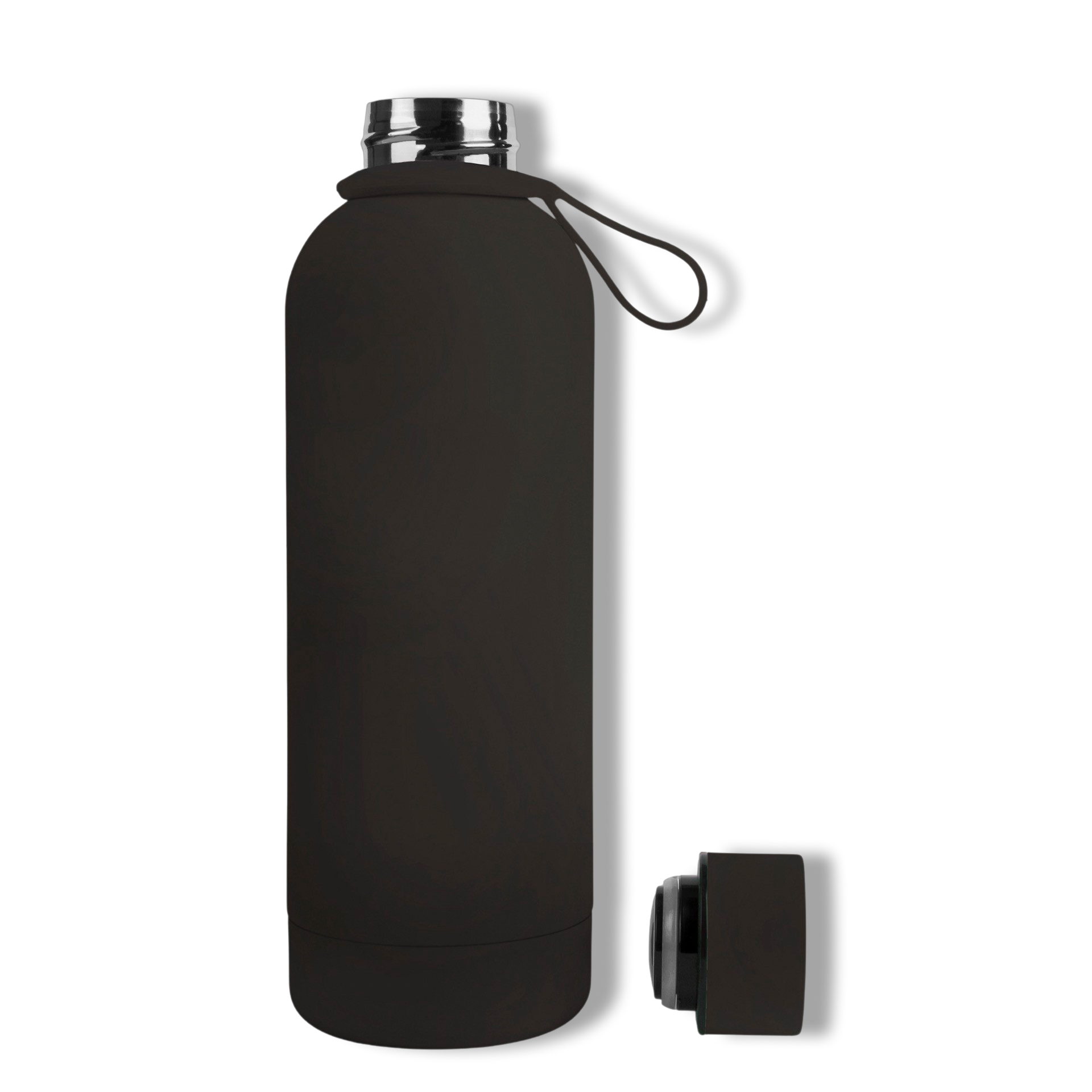 500ml Charcoal Onyx Black Colour Stainless Steel Insulated Water Bottle Tumbler Double Walled Vacuum with Matte Satin Finish comes with complimentary matching strap for easy on-the-go use. Personalise with name, monogram, image, logo or outline drawing.