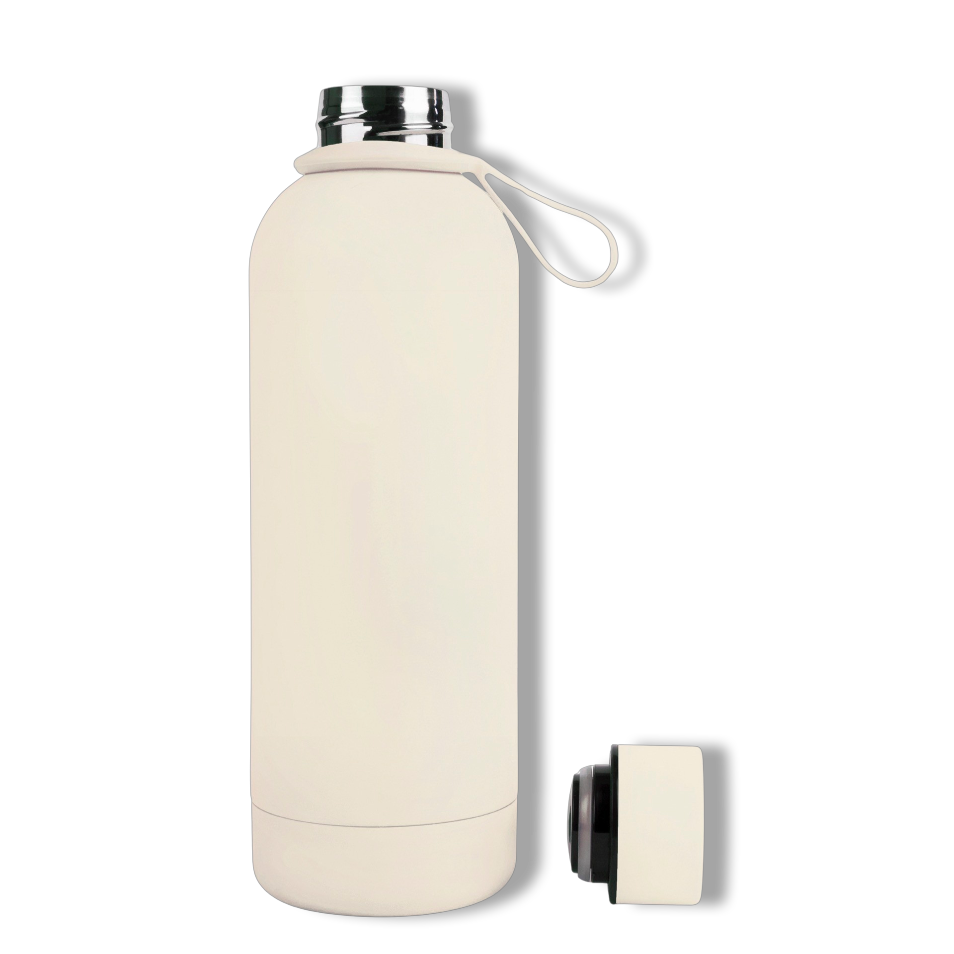 500ml Ivory White Cream Colour Stainless Steel Insulated Water Bottle Tumbler Double Walled Vacuum with Matte Satin Finish comes with complimentary matching strap for easy on-the-go use. Personalise with name, monogram, image, logo or outline drawing.