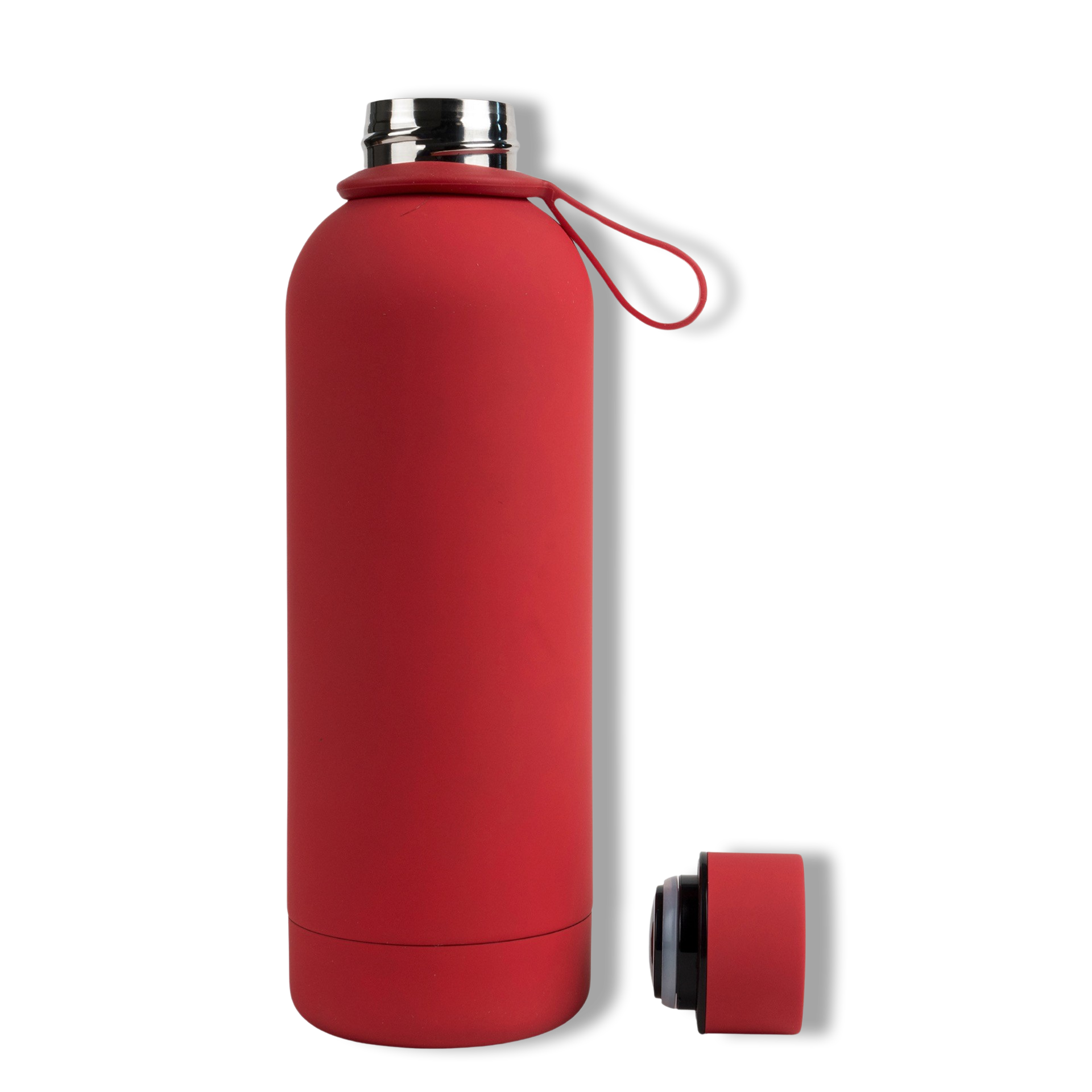 500ml Rouge Scarlet Red Colour Stainless Steel Insulated Water Bottle Tumbler Double Walled Vacuum with Matte Satin Finish comes with complimentary matching strap for easy on-the-go use. Personalise with name, monogram, image, logo or outline drawing.
