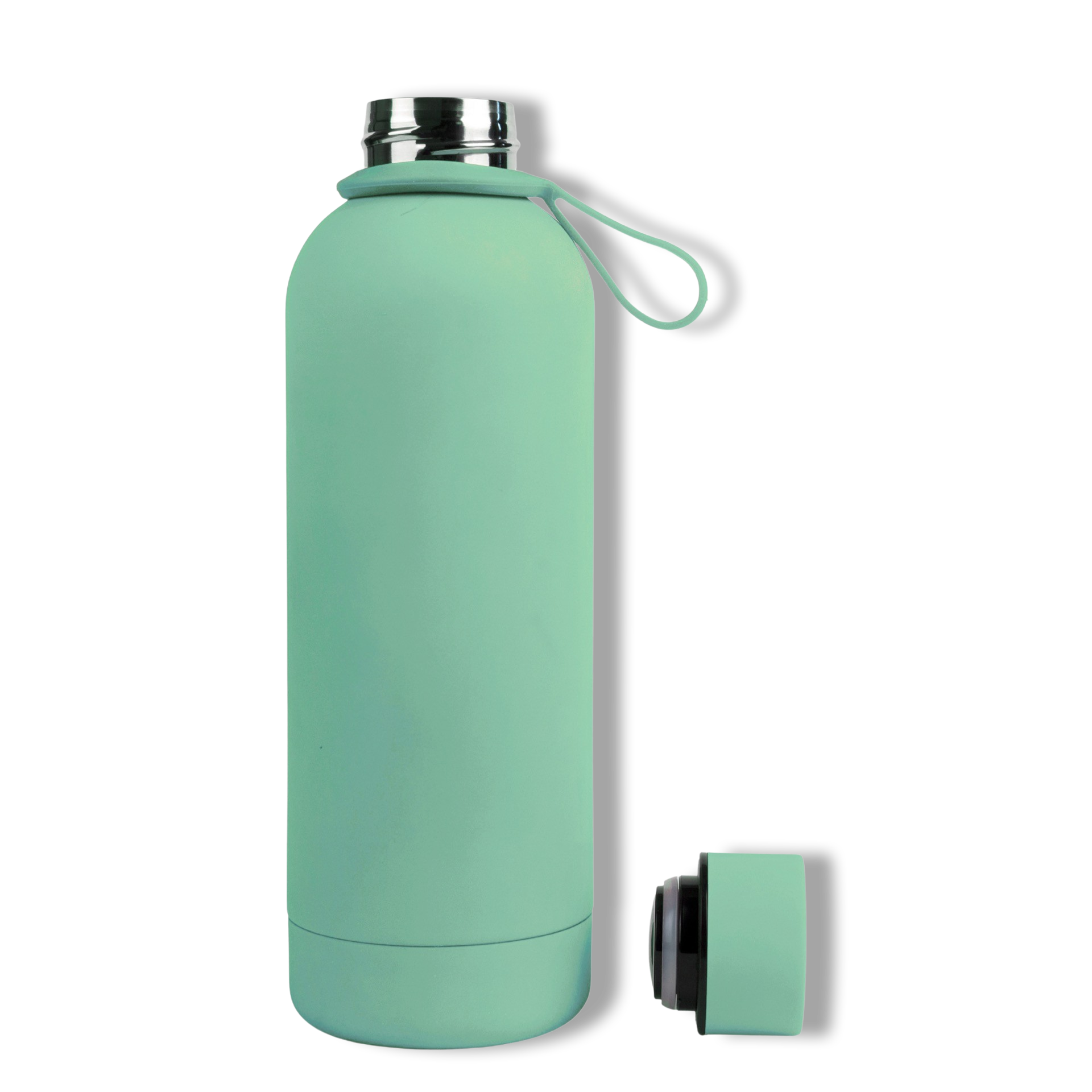 500ml Seafoam Mint Green Colour Stainless Steel Insulated Water Bottle Tumbler Double Walled Vacuum with Matte Satin Finish comes with complimentary matching strap for easy on-the-go use. Personalise with name, monogram, image, logo or outline drawing.