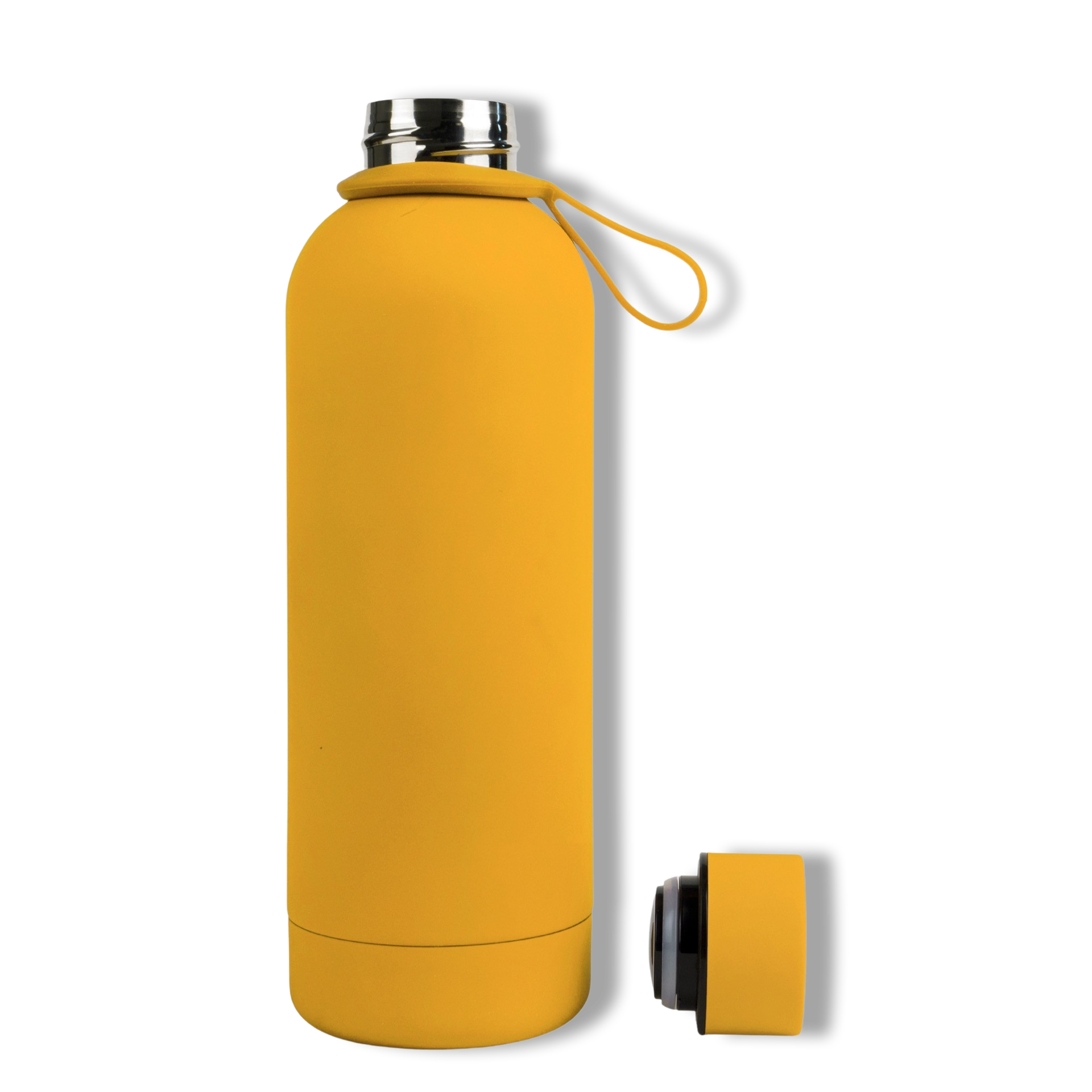 500ml Sunglow Canary Yellow Colour Stainless Steel Insulated Water Bottle Tumbler Double Walled Vacuum with Matte Satin Finish comes with complimentary matching strap for easy on-the-go use. Personalise with name, monogram, image, logo or outline drawing.