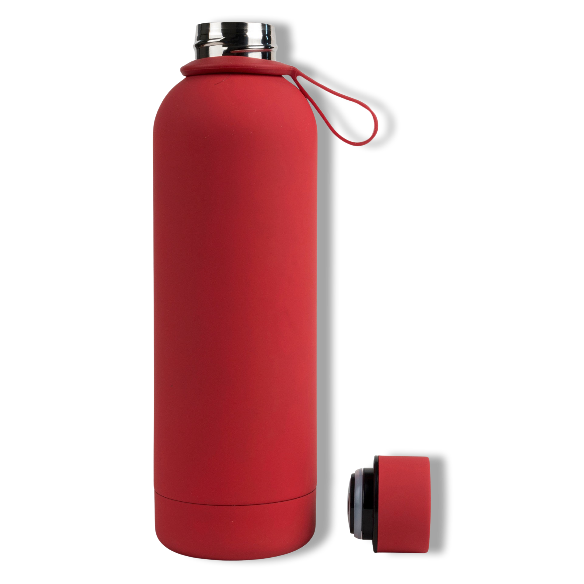 750ml Rouge Scarlet Red Colour Stainless Steel Insulated Water Bottle Tumbler Double Walled Vacuum with Matte Satin Finish comes with complimentary matching strap for easy on-the-go use. Personalise with name, monogram, image, logo or outline drawing.