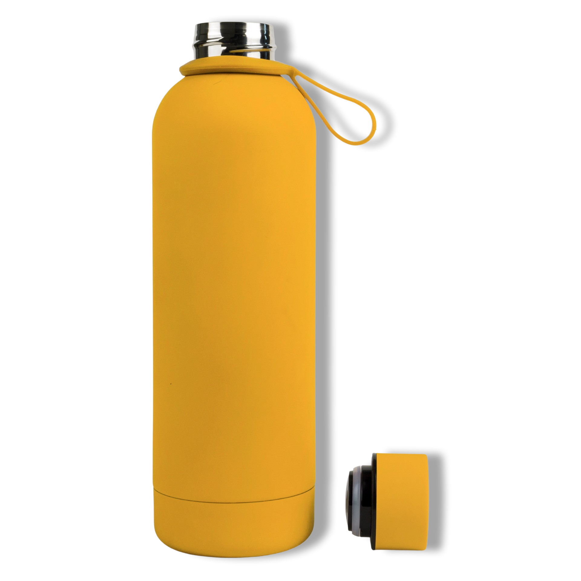 750ml Sunglow Canary Yellow Colour Stainless Steel Insulated Water Bottle Tumbler Double Walled Vacuum with Matte Satin Finish comes with complimentary matching strap for easy on-the-go use. Personalise with name, monogram, image, logo or outline drawing.