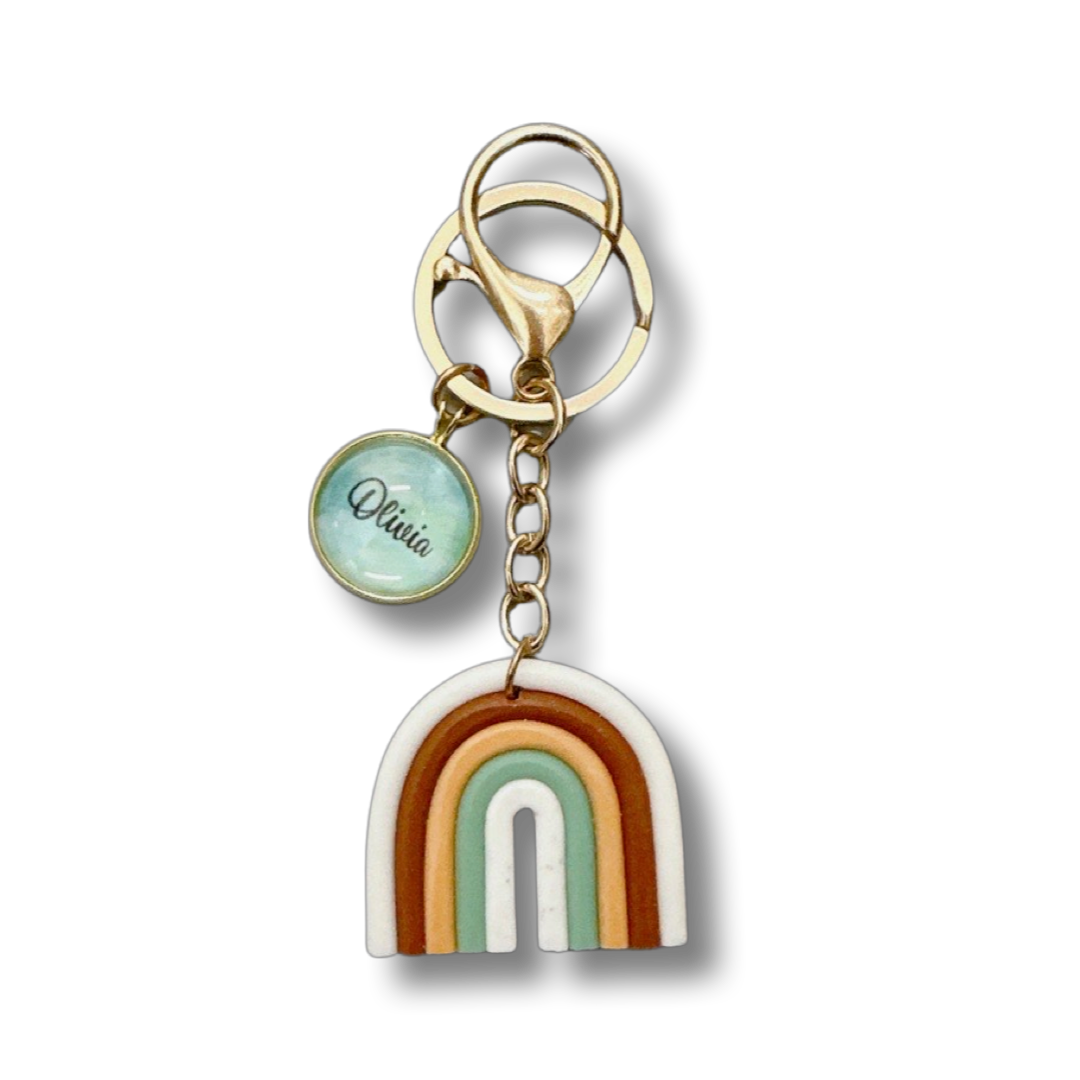 Beach Vibes Rainbow Silicone Keychain with Personalised Charm