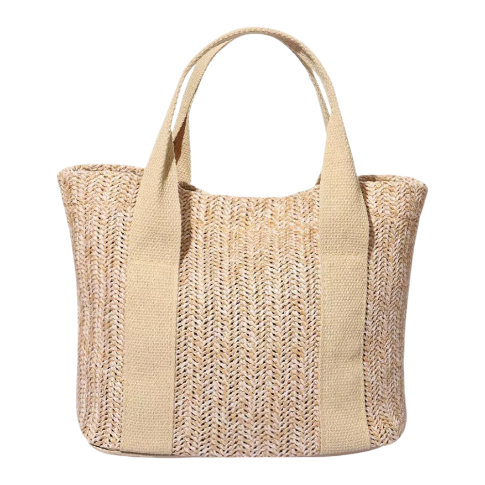 Beige Straw Weave Beach Bag with Handle Personalise Name Free Scarf