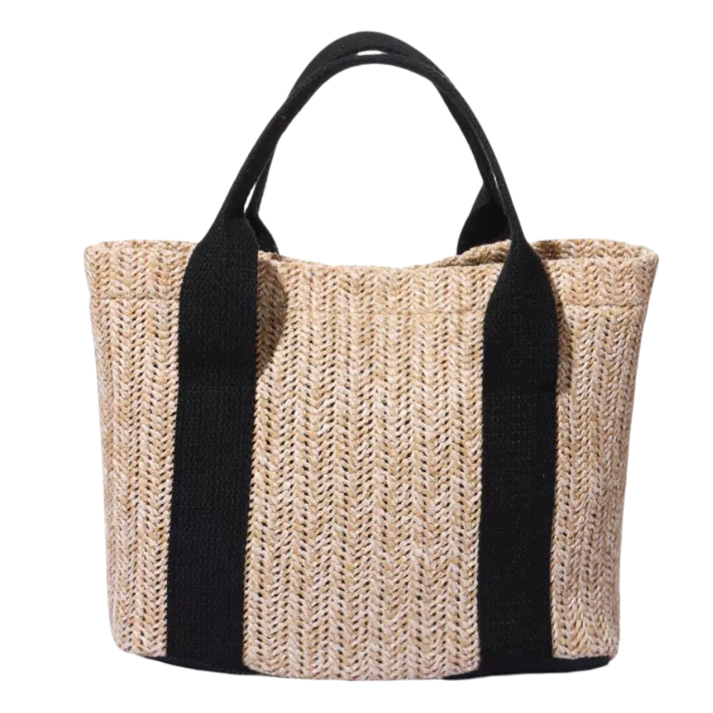 Black Straw Weave Beach Bag with Handle Personalise Name Free Scarf
