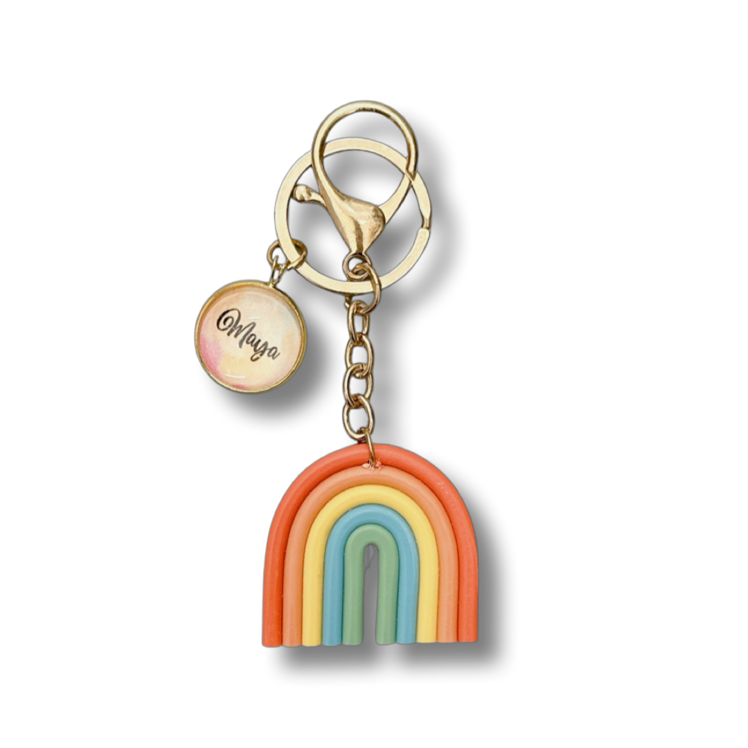 Classic Rainbow Silicone Keychain with Personalised Charm