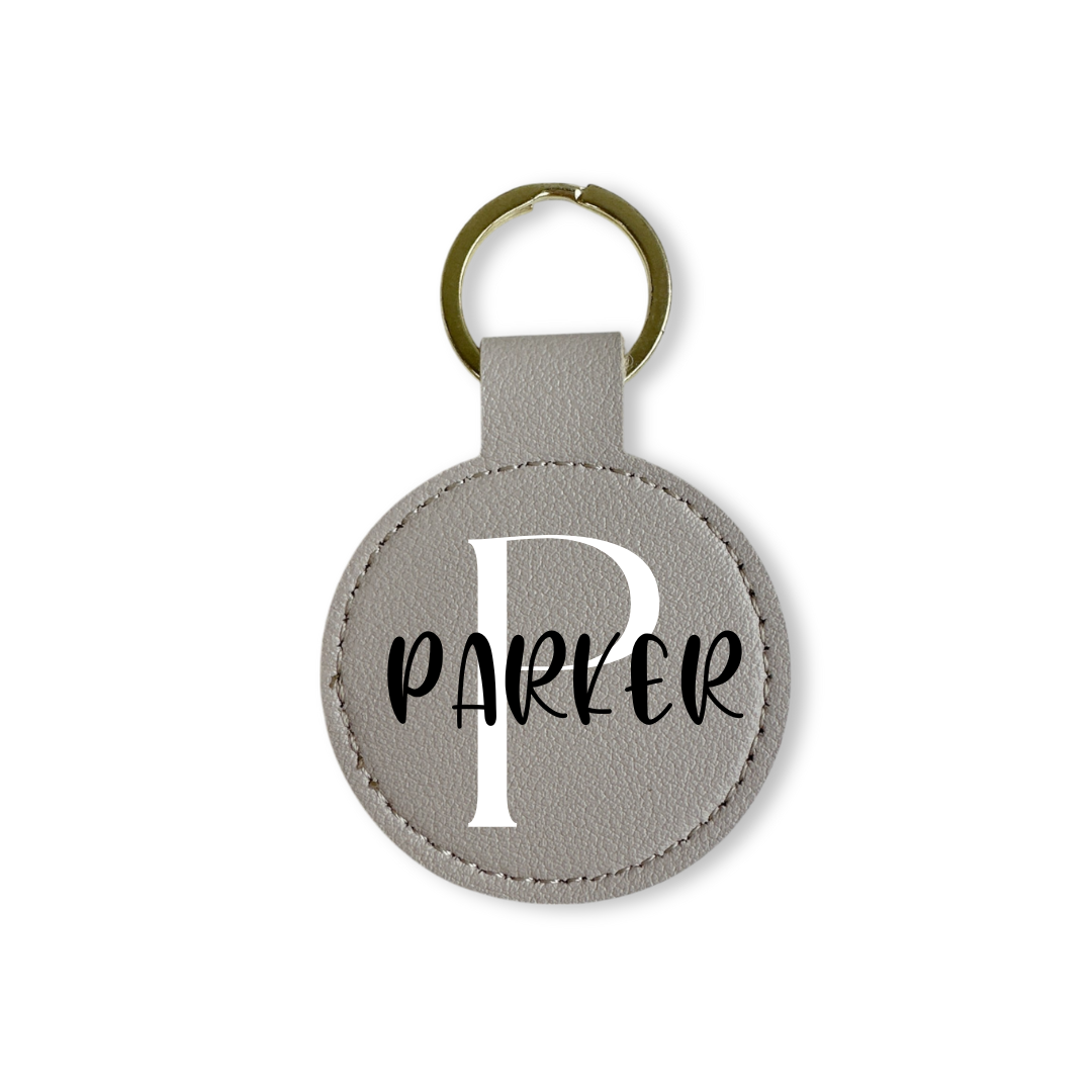 Custom Soft Textured Round Leather Keychain with Gold Hardware Personalised with Name