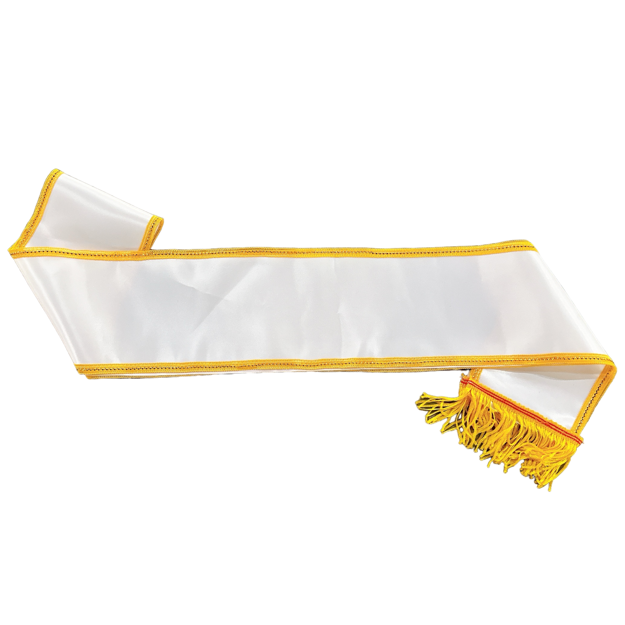 Gold Trimming White Celebration Party Satin Sash Personalised Name Text Logo