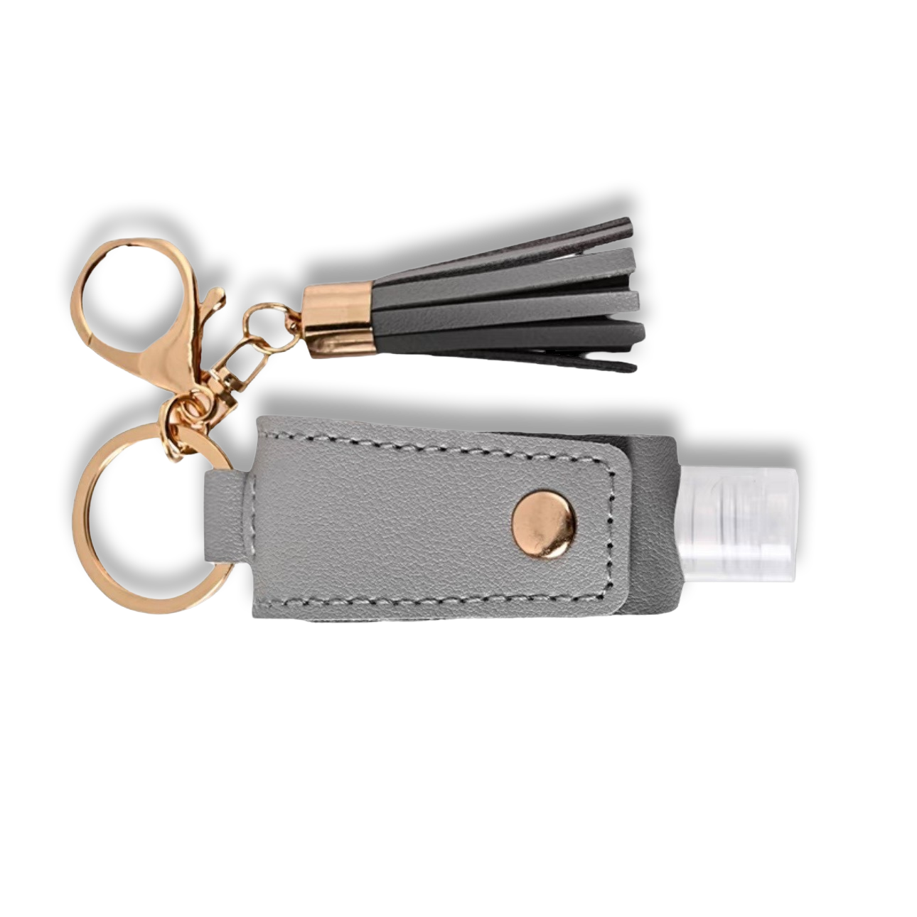 Light Grey Vegan Leather Hand Sanitiser Holder Keychain with Tassel Personalised Name Accessory