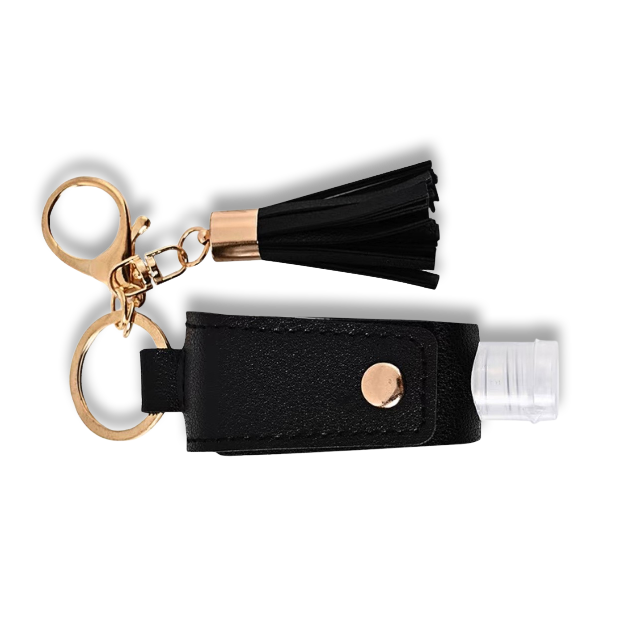 Onyx Black Vegan Leather Hand Sanitiser Holder Keychain with Tassel Personalised Name Accessory