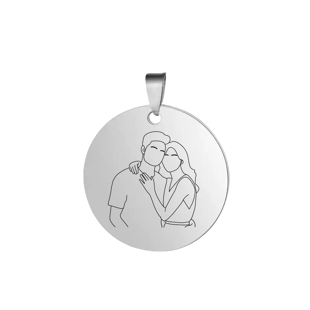 Stainless Steel Silver Round Shaped hardware pendant charm that can be customised into a keychain or necklace and personalised using laser engraving with name, text, message, or outline drawing.