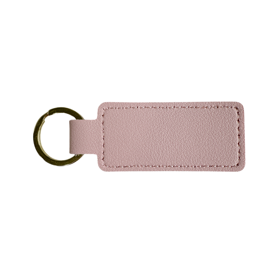 Personalised Custom Soft Textured Rectangle Flat Bar Leather Keychain with Gold Hardware in Blush Pink