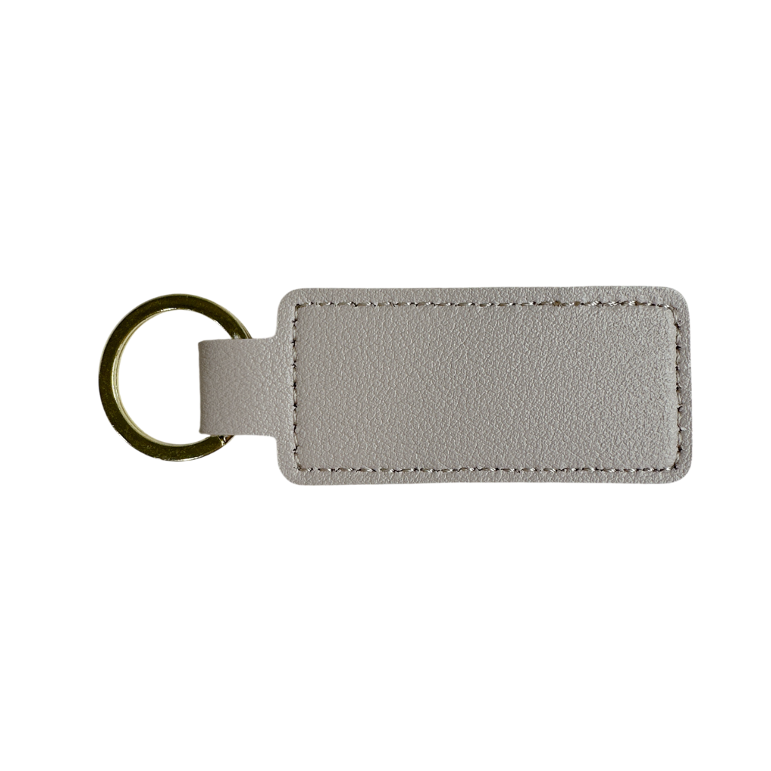 Personalised Custom Soft Textured Rectangle Flat Bar Leather Keychain with Gold Hardware in Grey