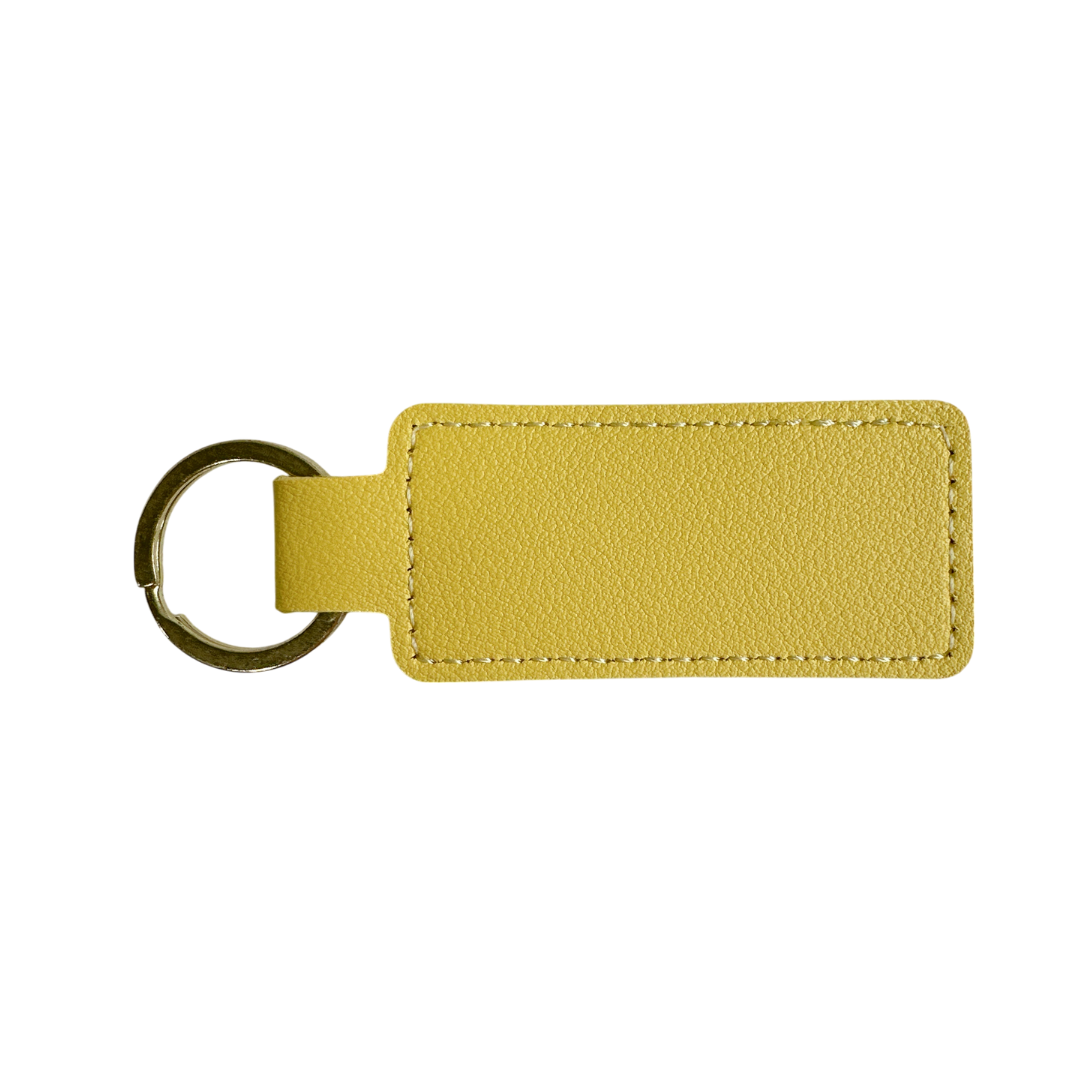 Personalised Custom Soft Textured Rectangle Flat Bar Leather Keychain with Gold Hardware in Honey Yellow