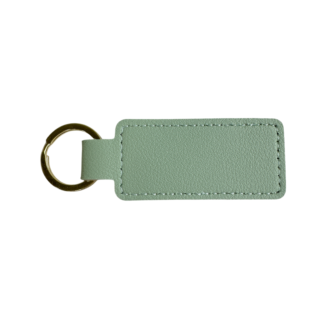 Personalised Custom Soft Textured Rectangle Flat Bar Leather Keychain with Gold Hardware in Matcha Green