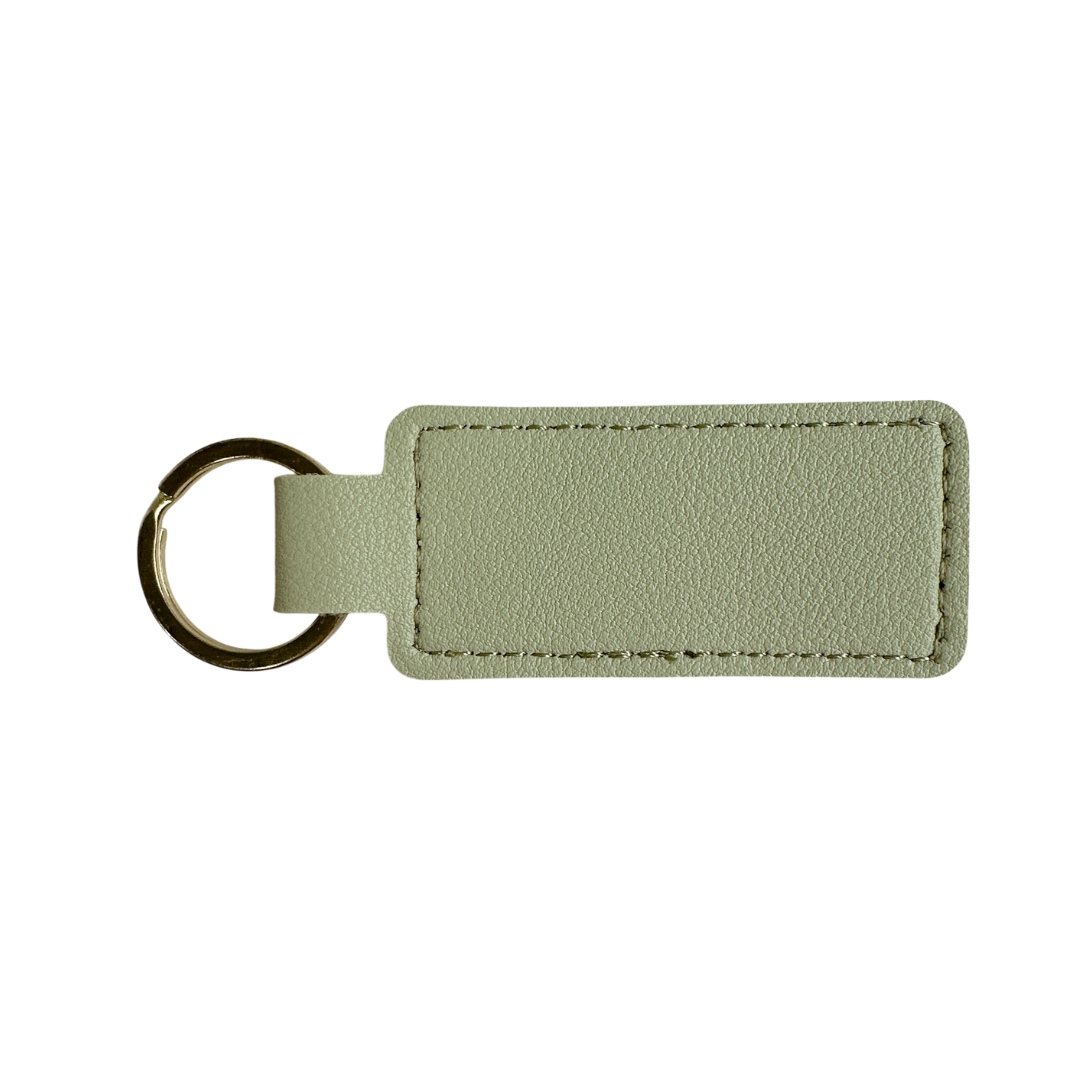 Personalised Custom Soft Textured Rectangle Flat Bar Leather Keychain with Gold Hardware in Olive Green