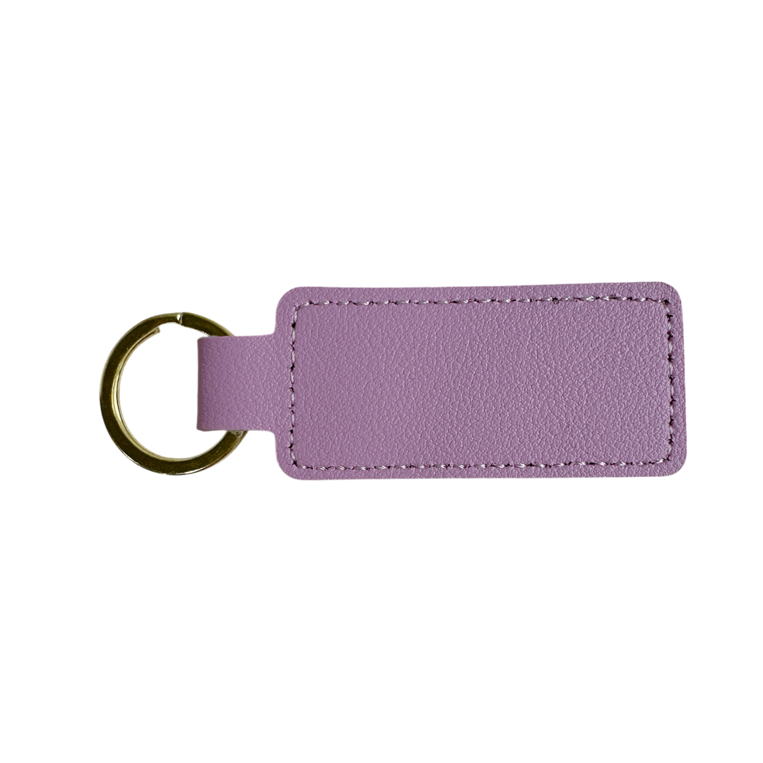 Personalised Custom Soft Textured Rectangle Flat Bar Leather Keychain with Gold Hardware in Purple