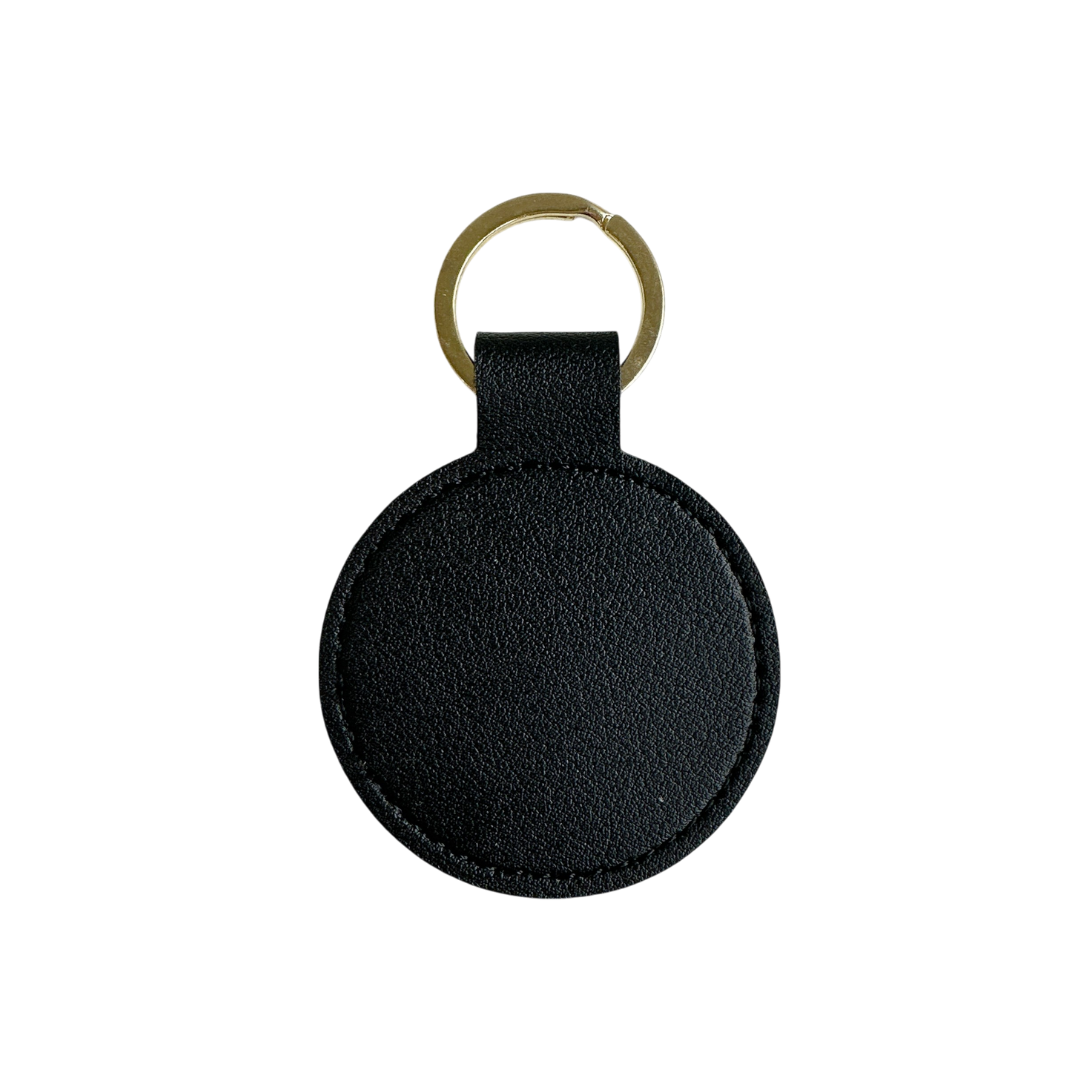 Personalised Custom Soft Textured Round Leather Keychain with Gold Hardware in Black