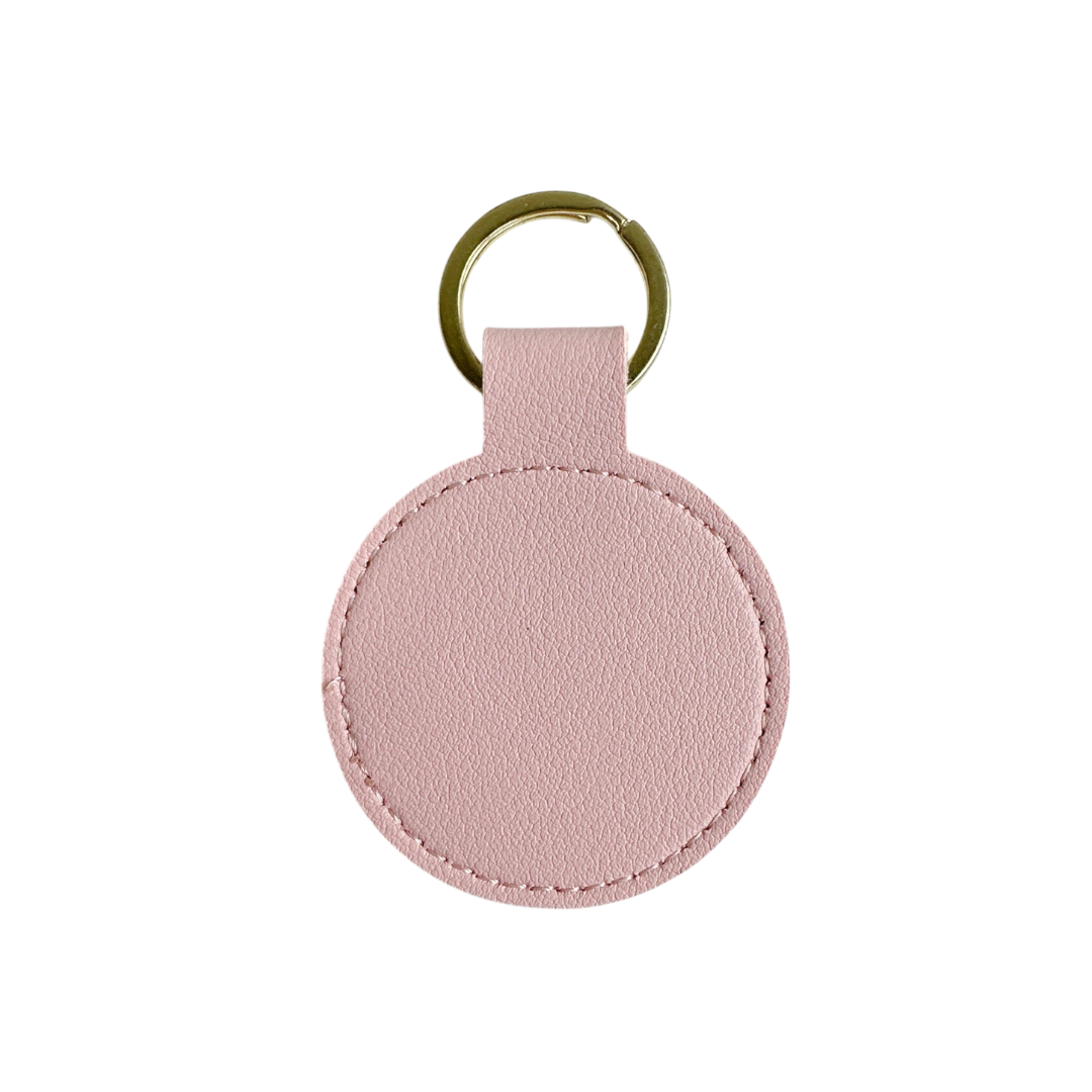 Personalised Custom Soft Textured Round Leather Keychain with Gold Hardware in Blush Pink