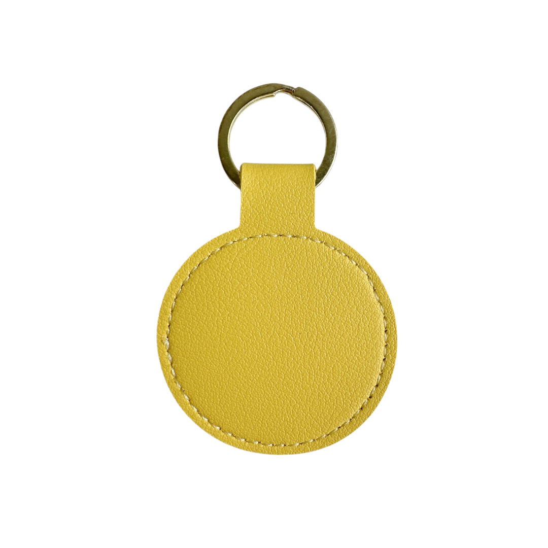 Personalised Custom Soft Textured Round Leather Keychain with Gold Hardware in Honey Yellow