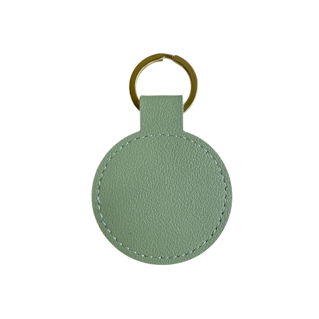 Personalised Custom Soft Textured Round Leather Keychain with Gold Hardware in Matcha Green