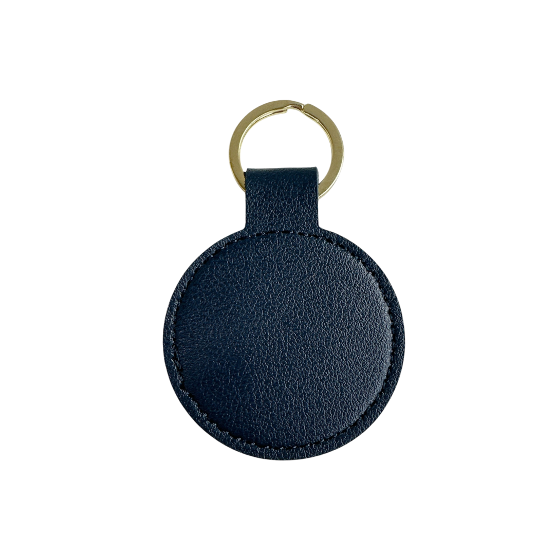 Personalised Custom Soft Textured Round Leather Keychain with Gold Hardware in Navy Blue