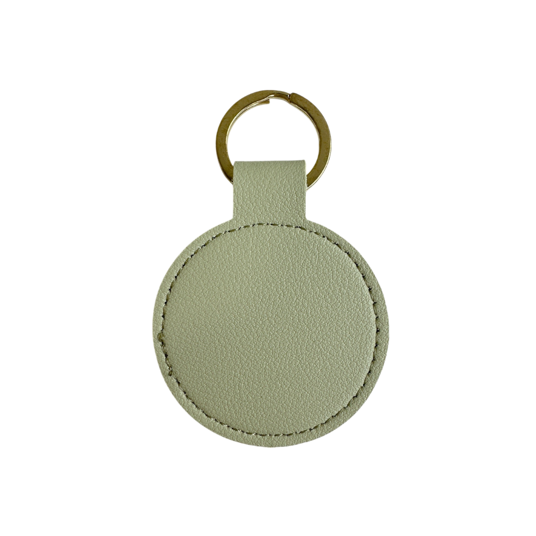 Personalised Custom Soft Textured Round Leather Keychain with Gold Hardware in Olive Green