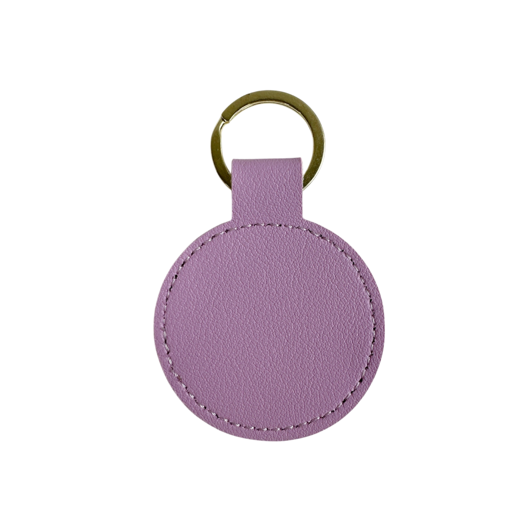 Personalised Custom Soft Textured Round Leather Keychain with Gold Hardware in Purple