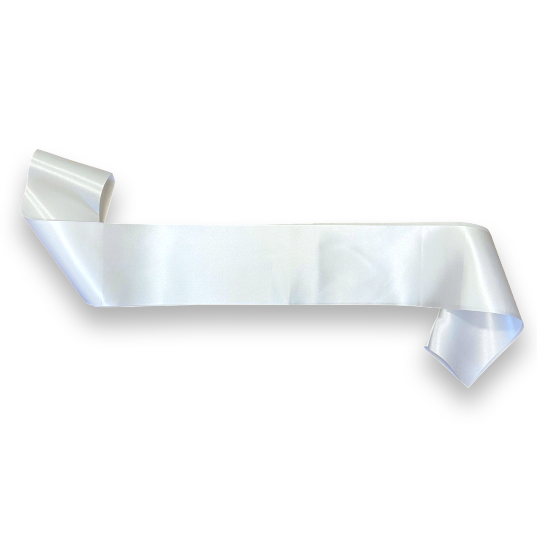 Satin White Party Sash Personalised Custom Text Corporate D&D Bachelorette Birthday Pageant