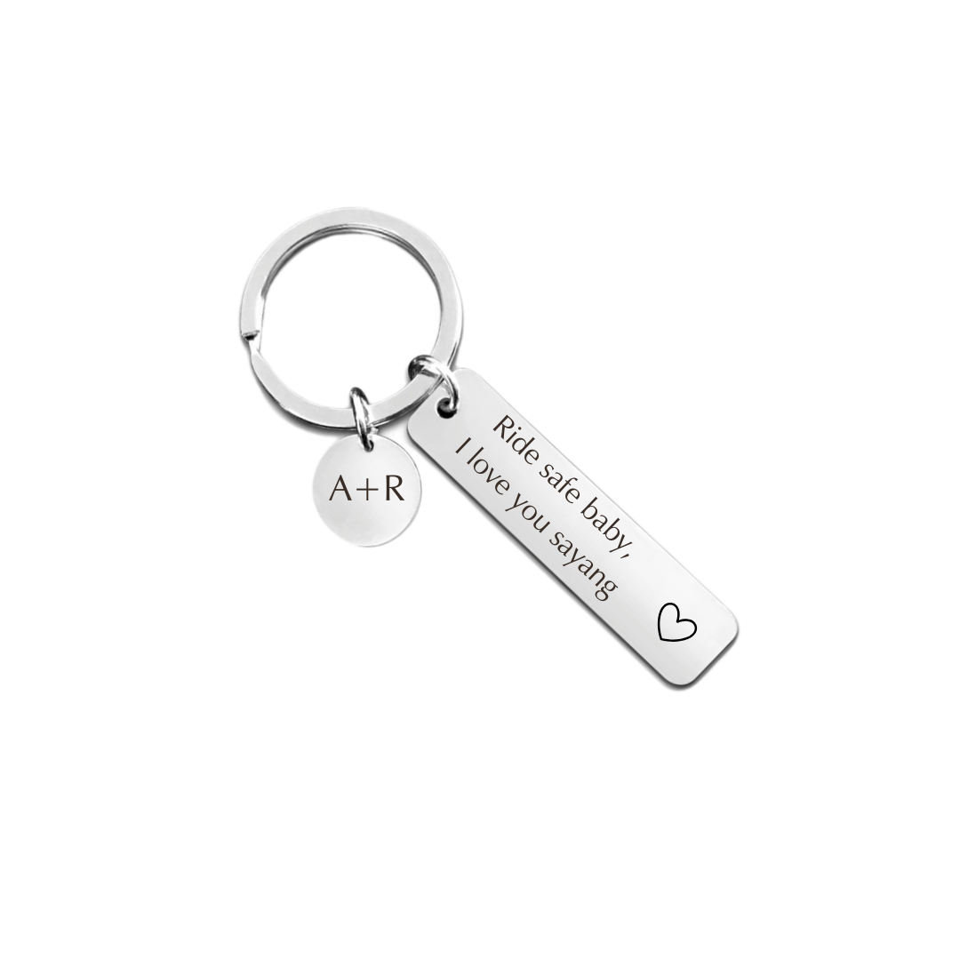 Personalised Custom Laser Engraved Flat Bar Stainless Steel Keychain with Charm