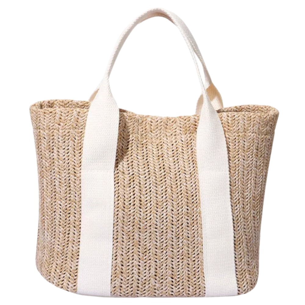 White Straw Weave Beach Bag with Handle Personalise Name Free Scarf