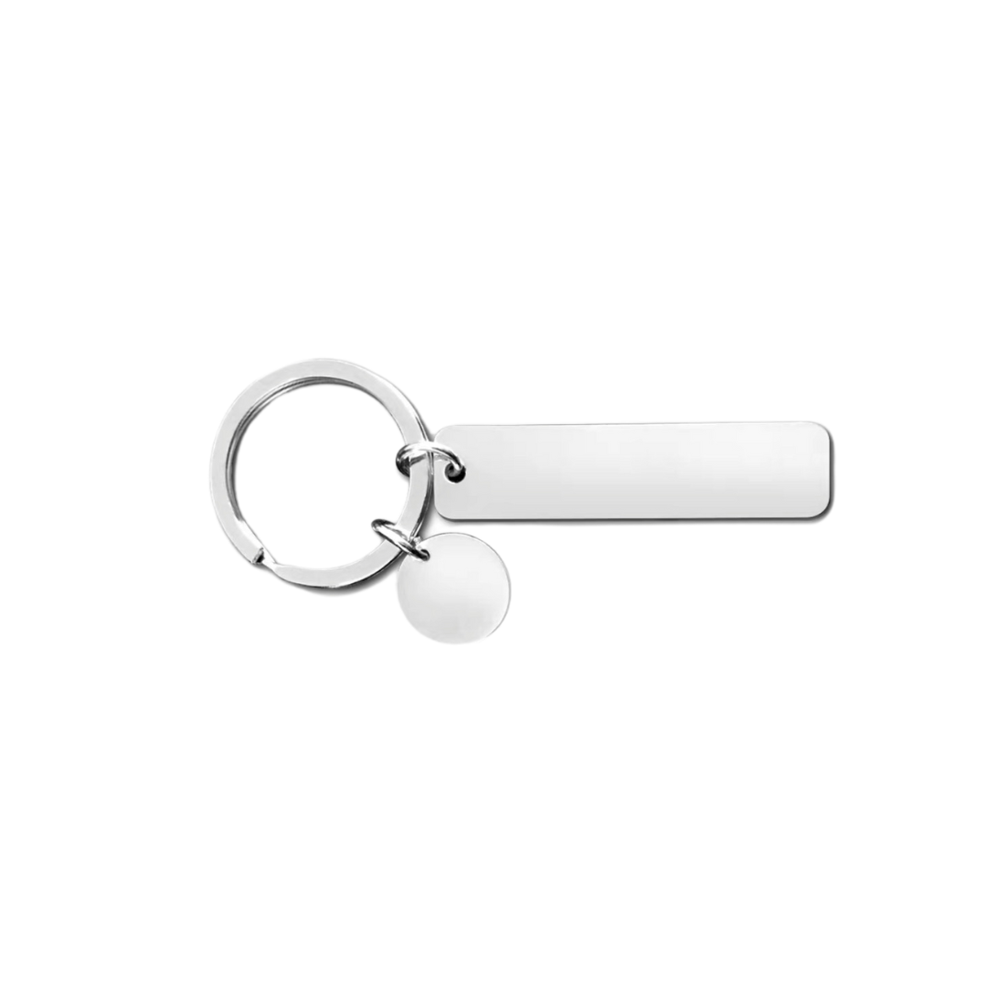 Personalised Custom Laser Engraved Flat Bar Stainless Steel Keychain with Charm