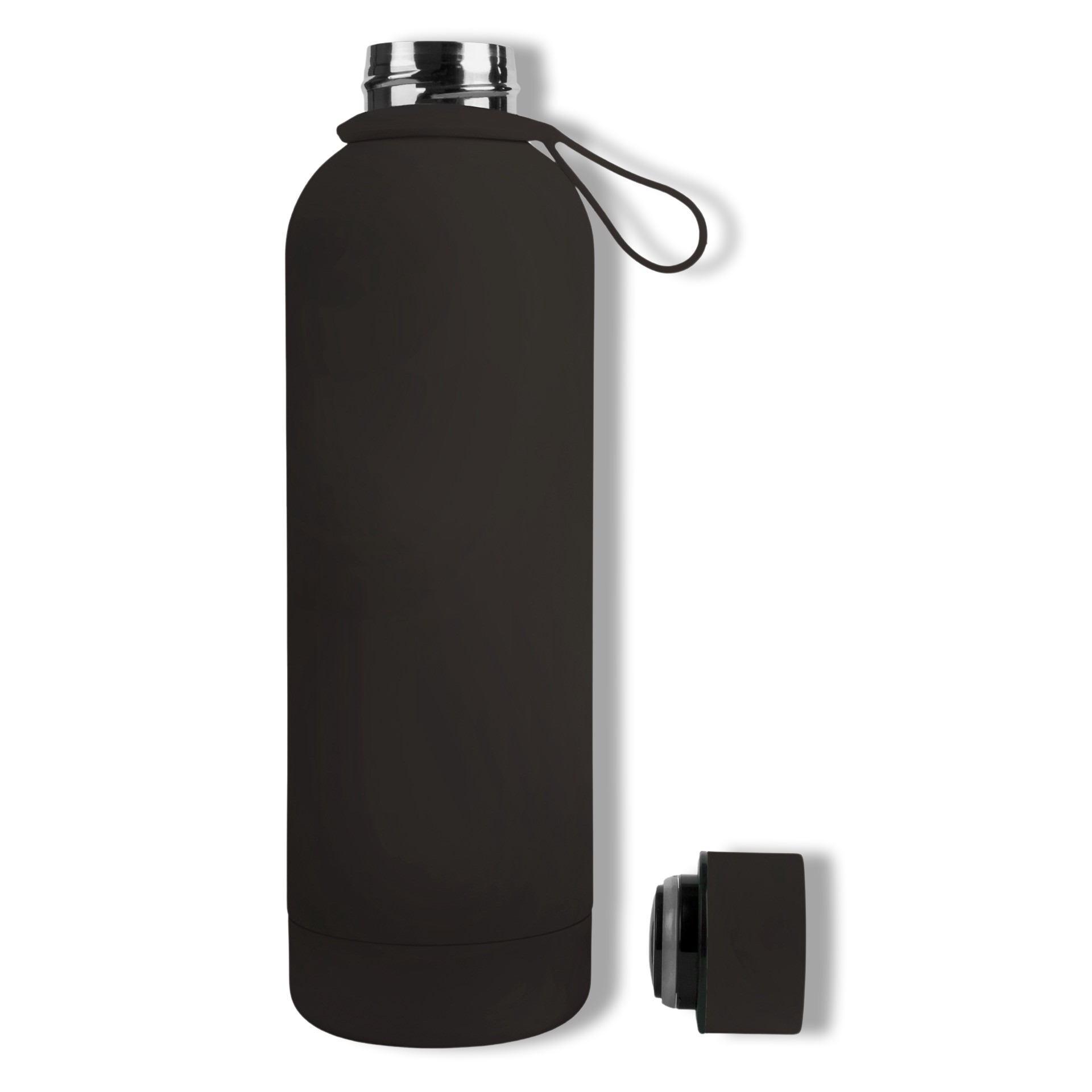 750ml Charcoal Onyx Black Colour Stainless Steel Insulated Water Bottle Tumbler Double Walled Vacuum with Matte Satin Finish comes with complimentary matching strap for easy on-the-go use. Personalise with name, monogram, image, logo or outline drawing.
