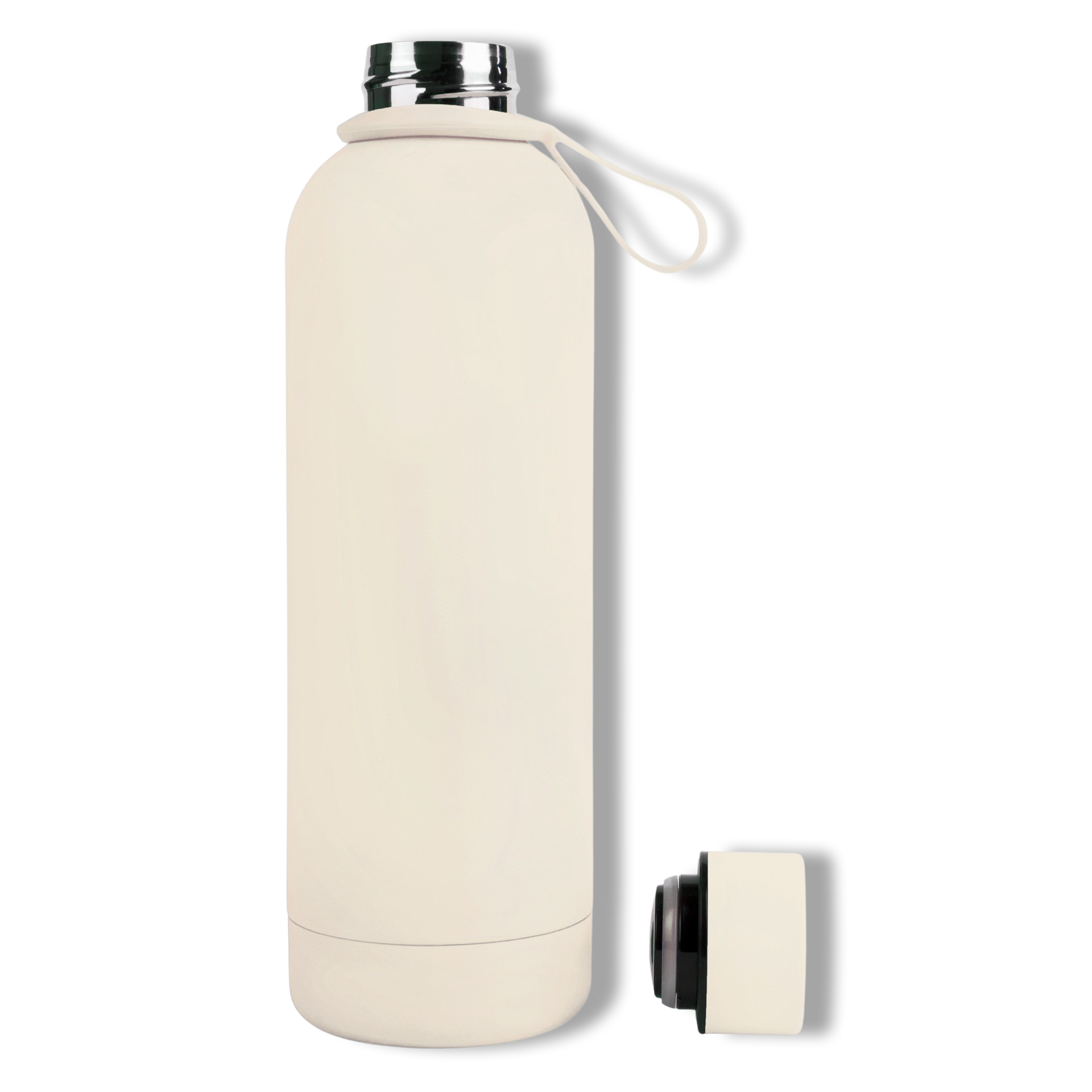 750ml Ivory White Cream Colour Stainless Steel Insulated Water Bottle Tumbler Double Walled Vacuum with Matte Satin Finish comes with complimentary matching strap for easy on-the-go use. Personalise with name, monogram, image, logo or outline drawing.