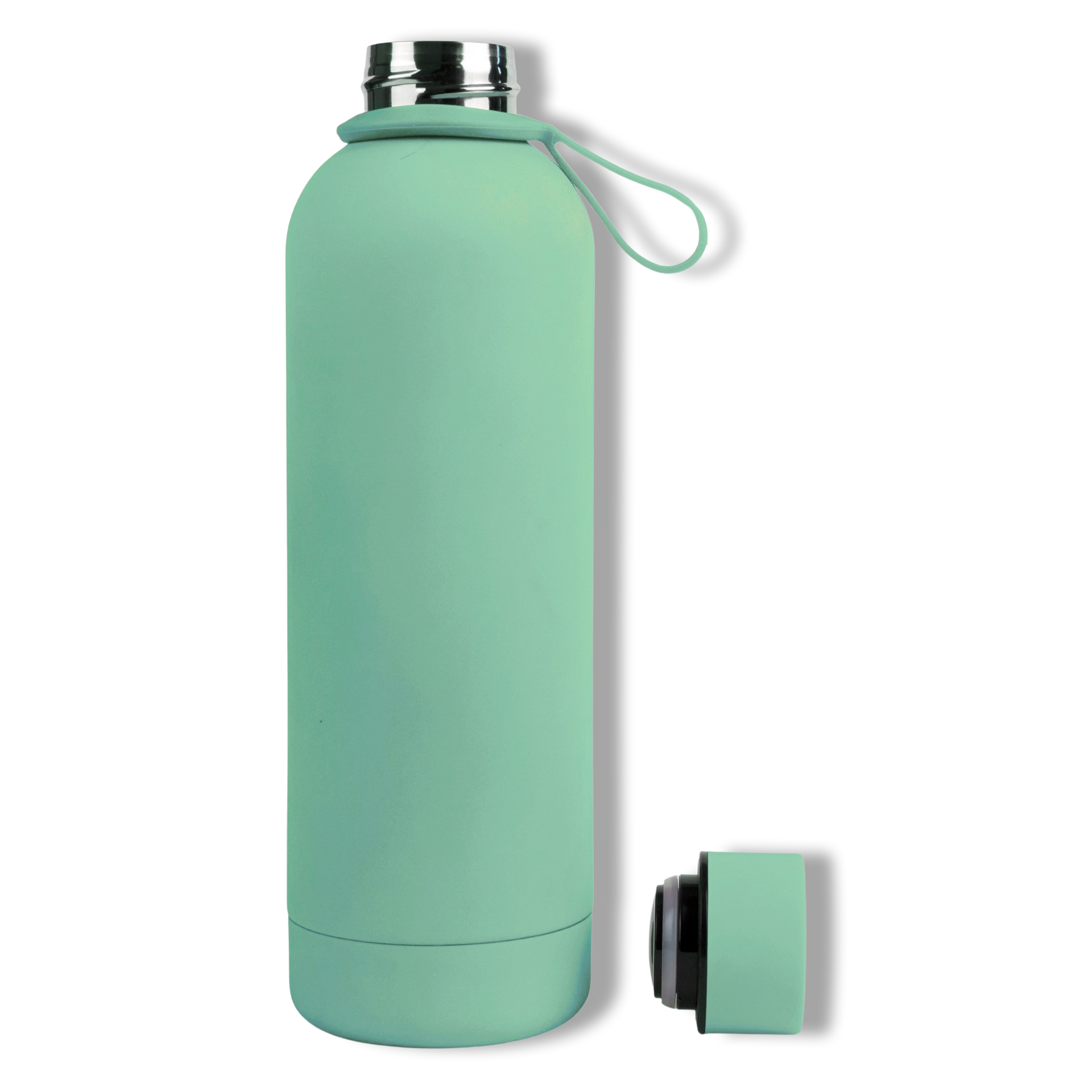 750ml Seafoam Mint Green Colour Stainless Steel Insulated Water Bottle Tumbler Double Walled Vacuum with Matte Satin Finish comes with complimentary matching strap for easy on-the-go use. Personalise with name, monogram, image, logo or outline drawing.