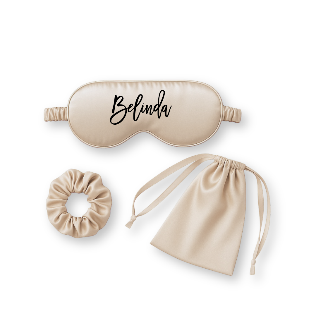 Personalised Satin Mulberry Silk Eye Mask 3 Piece Set